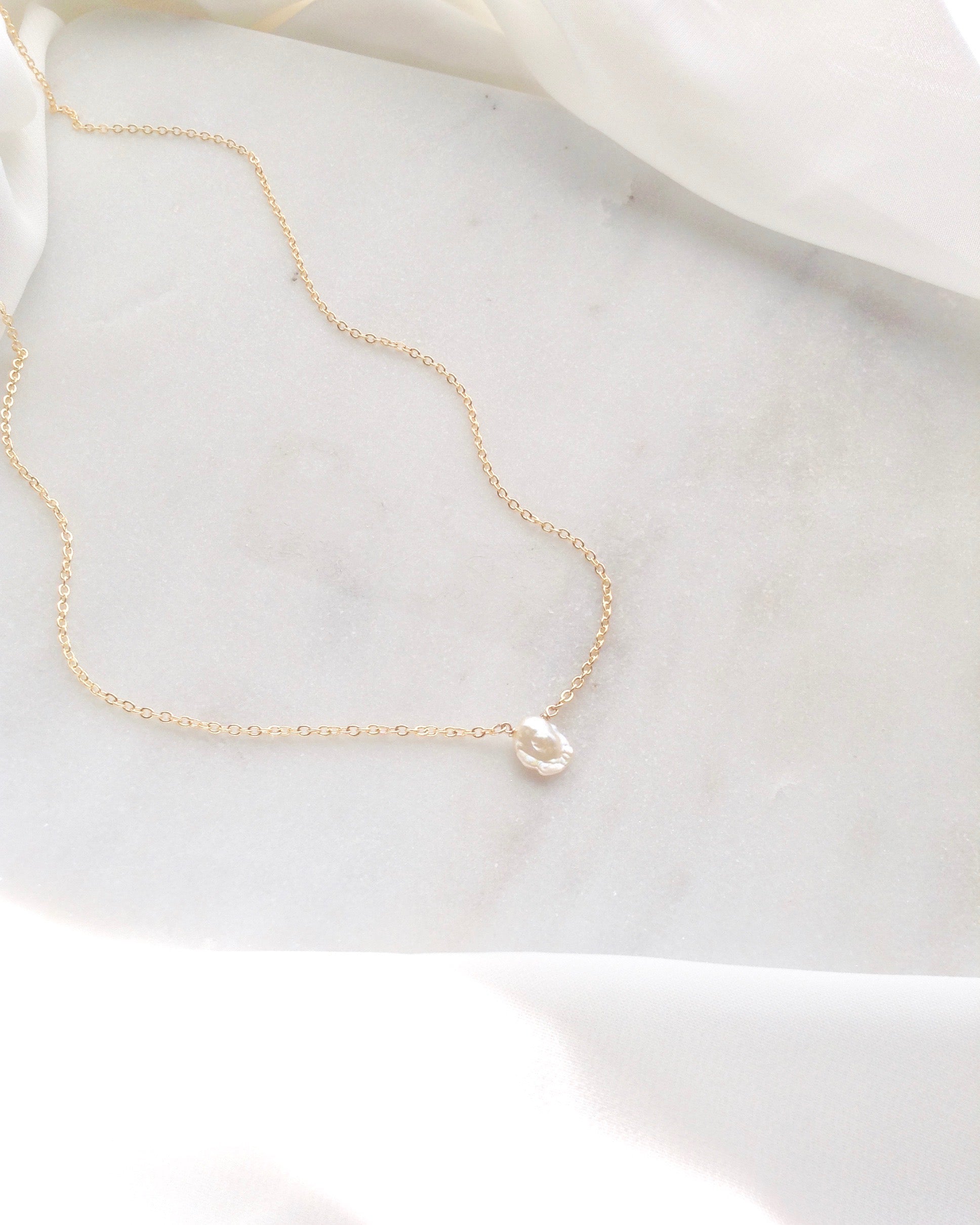 Keshi Single Pearl Necklace in Gold Filled or Sterling Silver | IB Jewelry