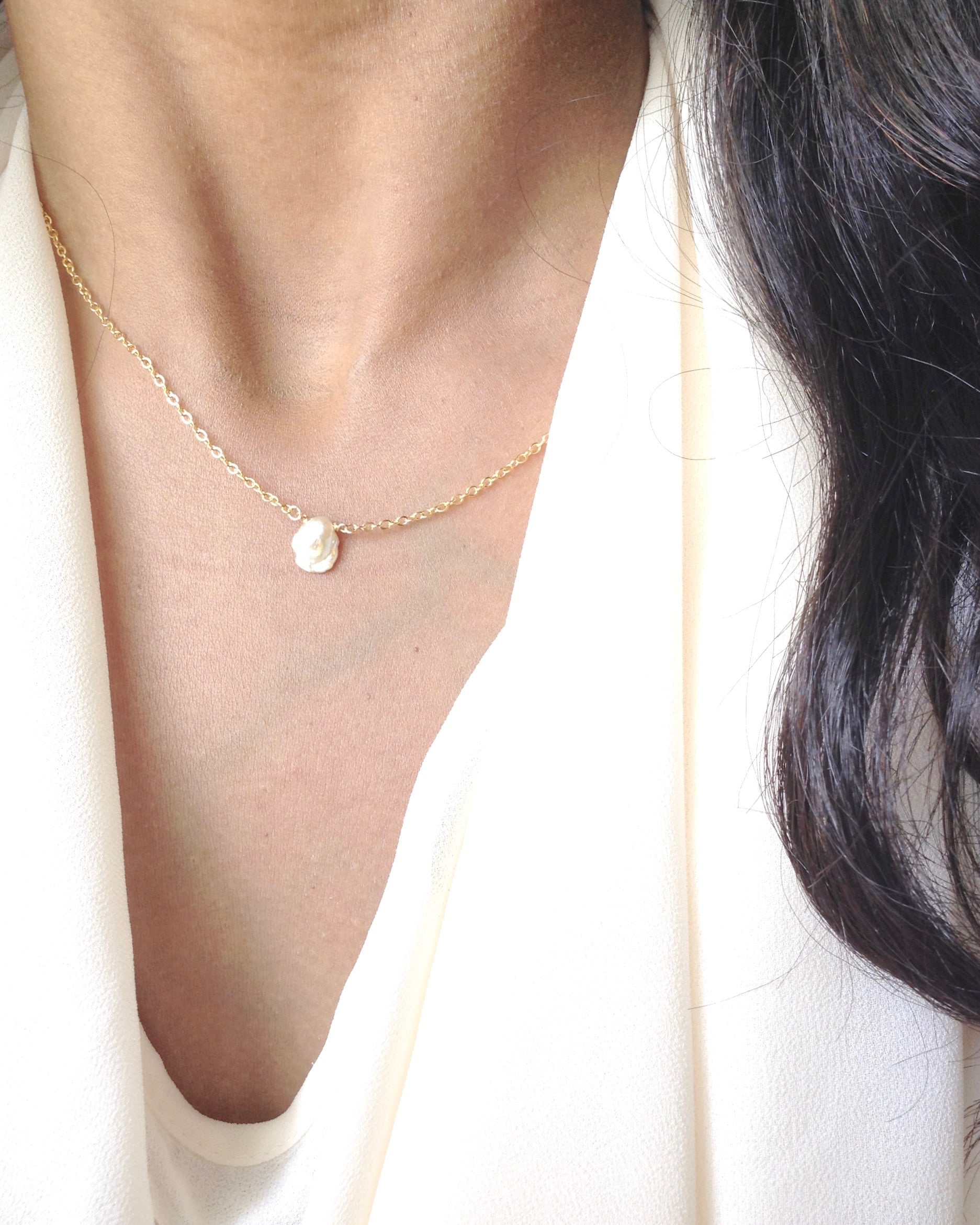Dainty Pearl Necklace in Gold Filled or Sterling Silver | IB Jewelry
