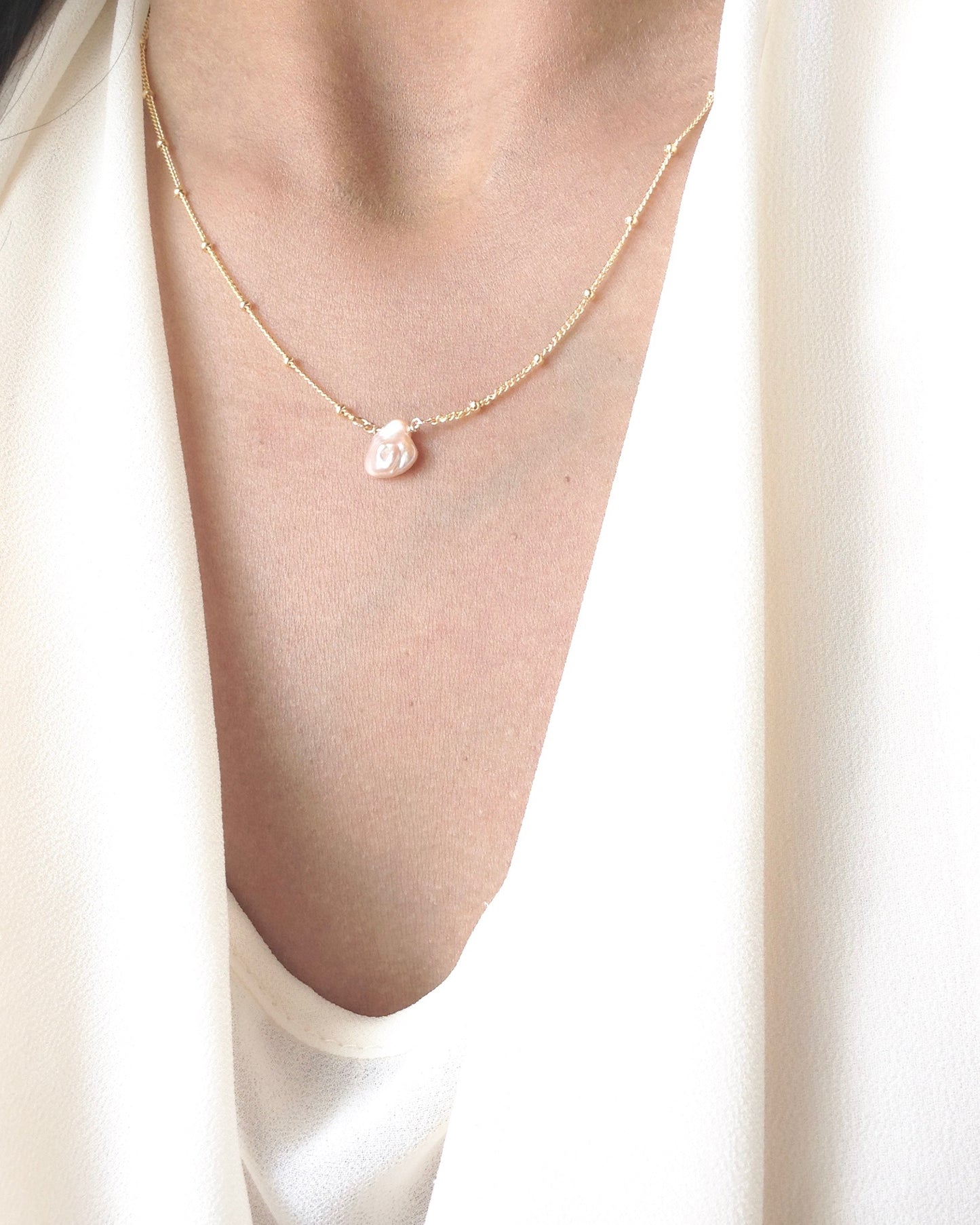 Simple Keshi Pearl Necklace in Gold Filled or Sterling Silver | IB Jewelry