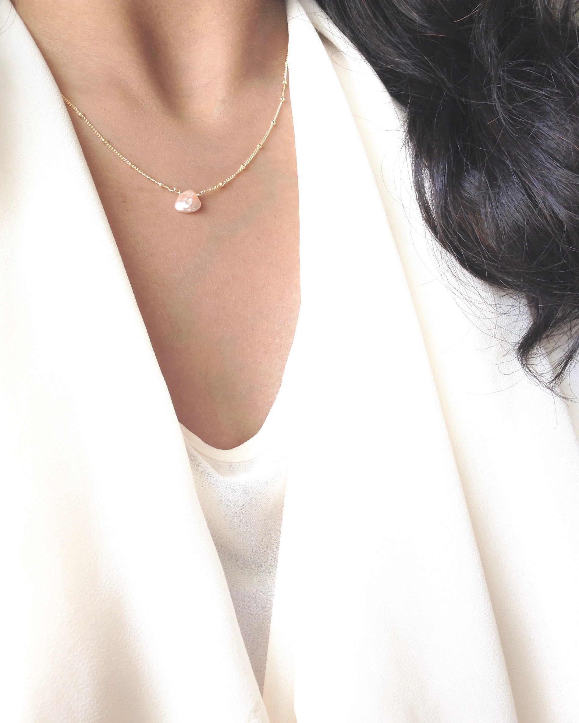 Minimal Keshi Pearl Necklace in Gold Filled or Sterling Silver | IB Jewelry