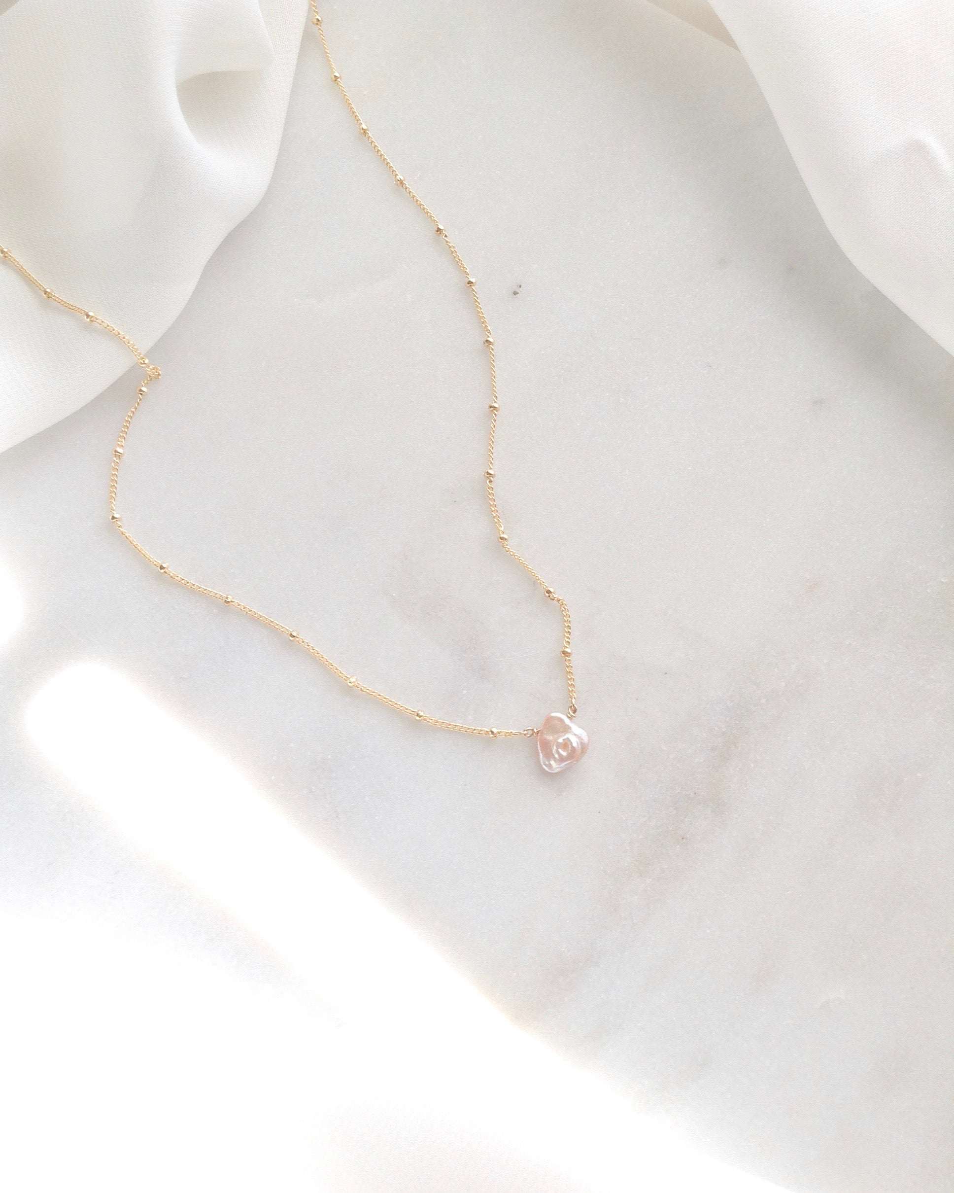 Dainty Keshi Pearl Necklace in Gold Filled or Sterling Silver | IB Jewelry