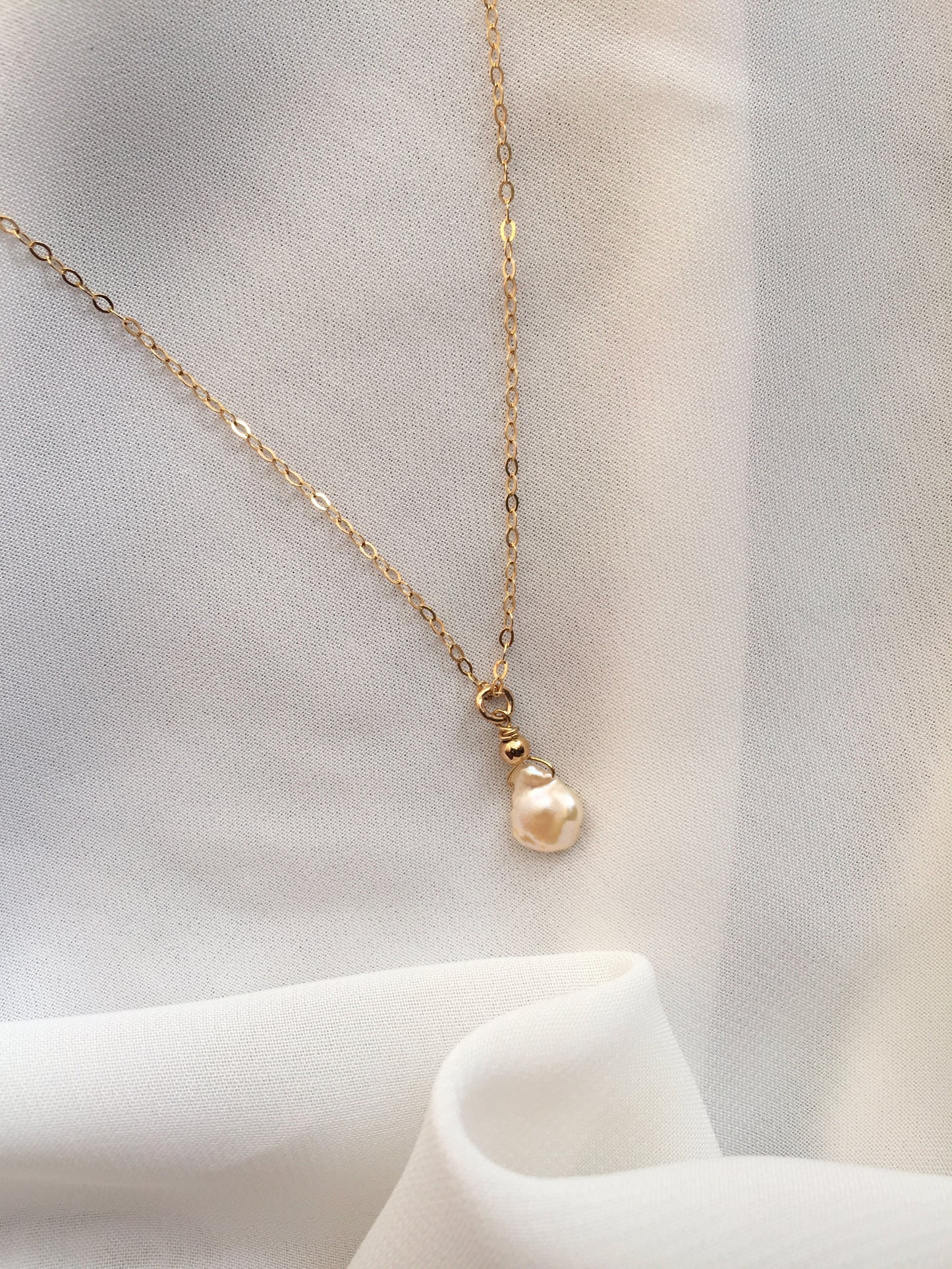 Organic Pearl Drop Necklace | Dainty Single Pearl Necklace | IB Jewelry