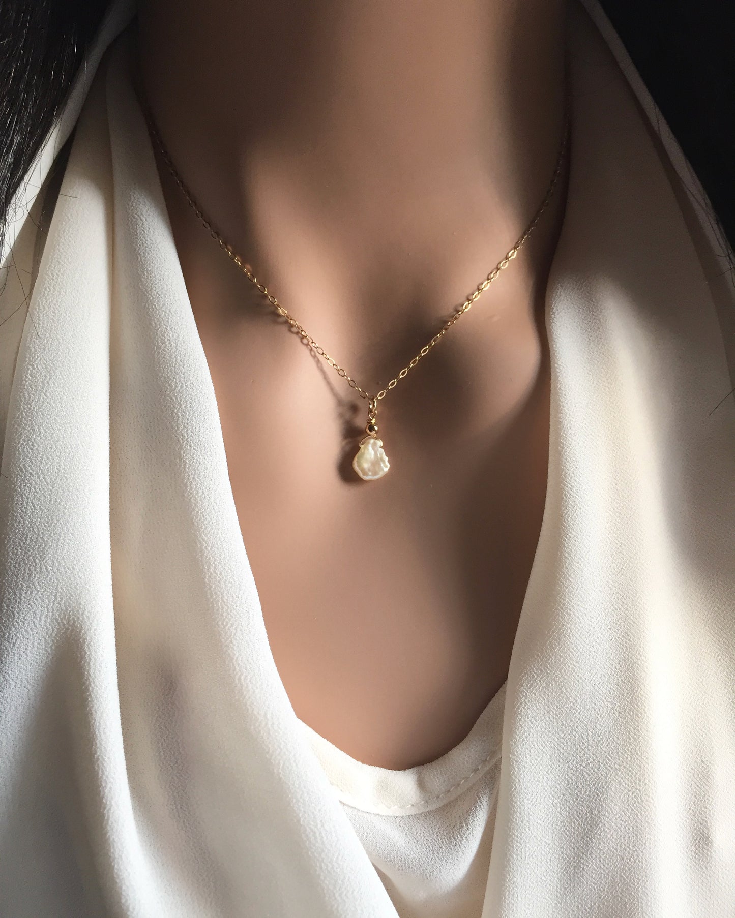 Organic Pearl Drop Necklace | Small Dainty Necklace | IB Jewelry
