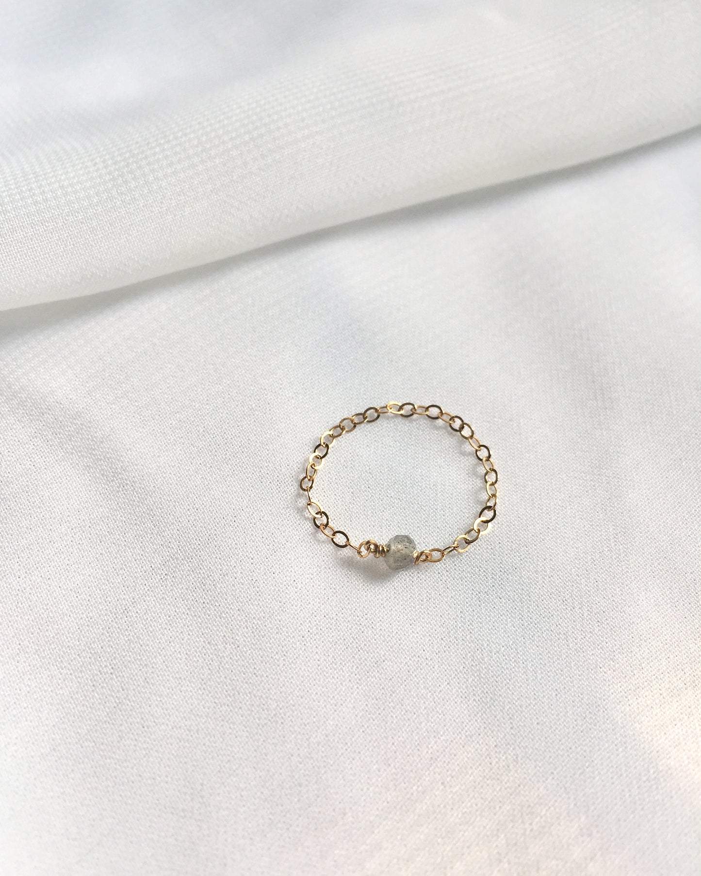 Labradorite Gemstone Chain Ring | Dainty Gemstone Ring | IB Jewelry