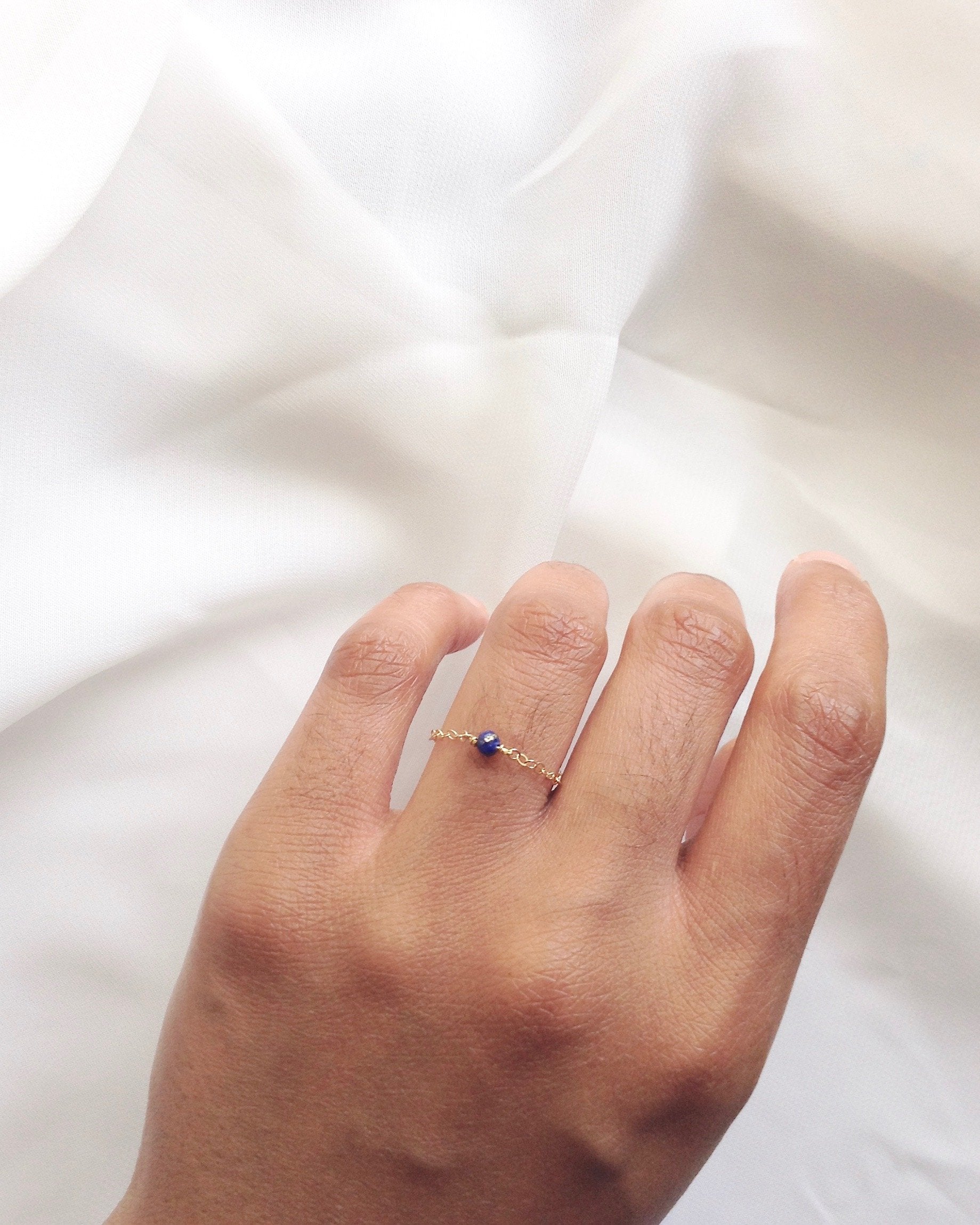 Lapis Lazuli Chain Ring | Delicate Gemstone Ring | IB Jewelry