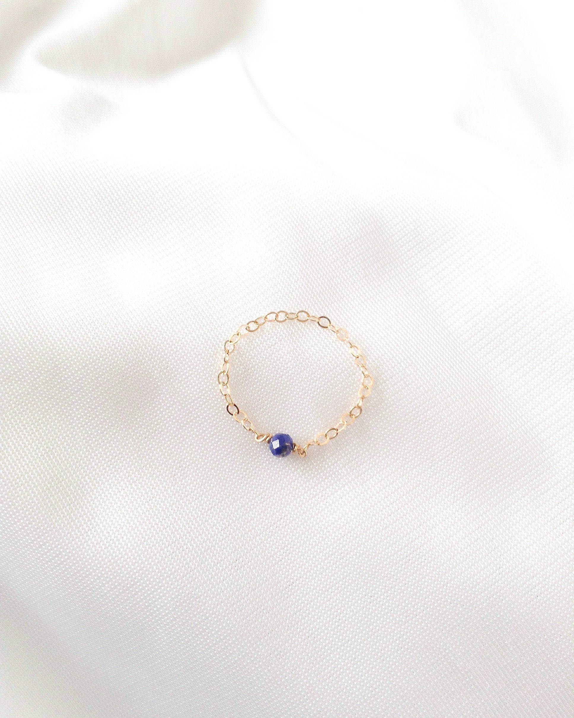 Genuine Lapis Lazuli Dainty Everyday Ring in Gold Filled or Sterling Silver | IB Jewelry