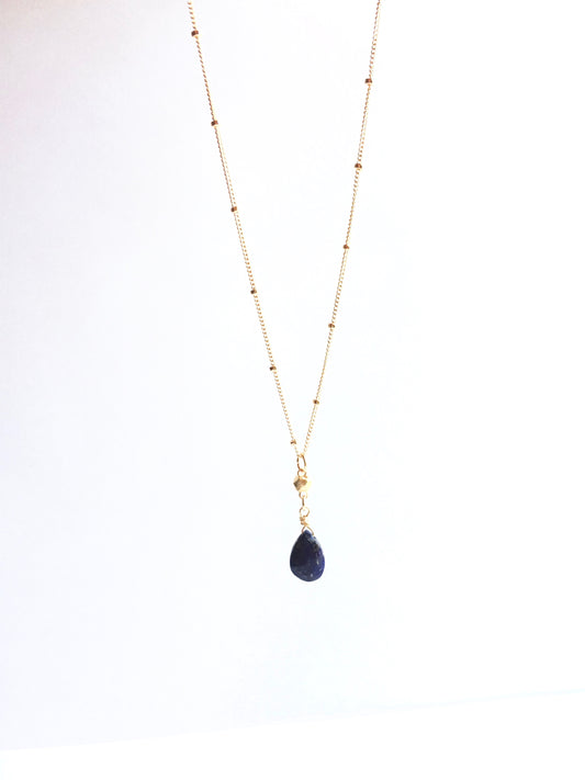 Lapis Lazuli Gemstone Drop Satellite Chain Necklace | IB Jewelry