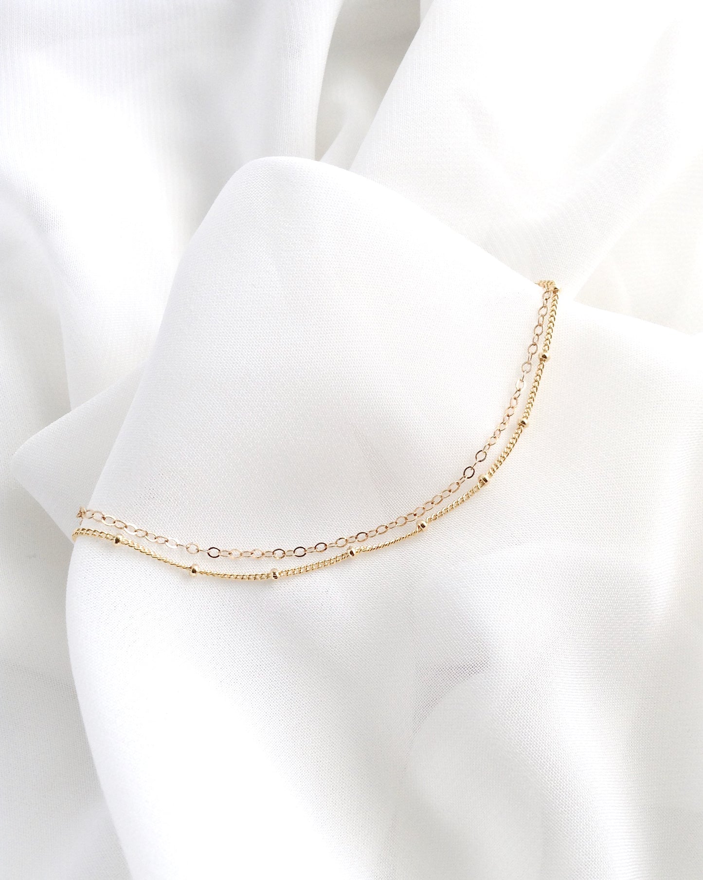 Simple Dainty Double Layer Anklet | Delicate Anklet in Gold Filled or Sterling Silver | IB Jewelry