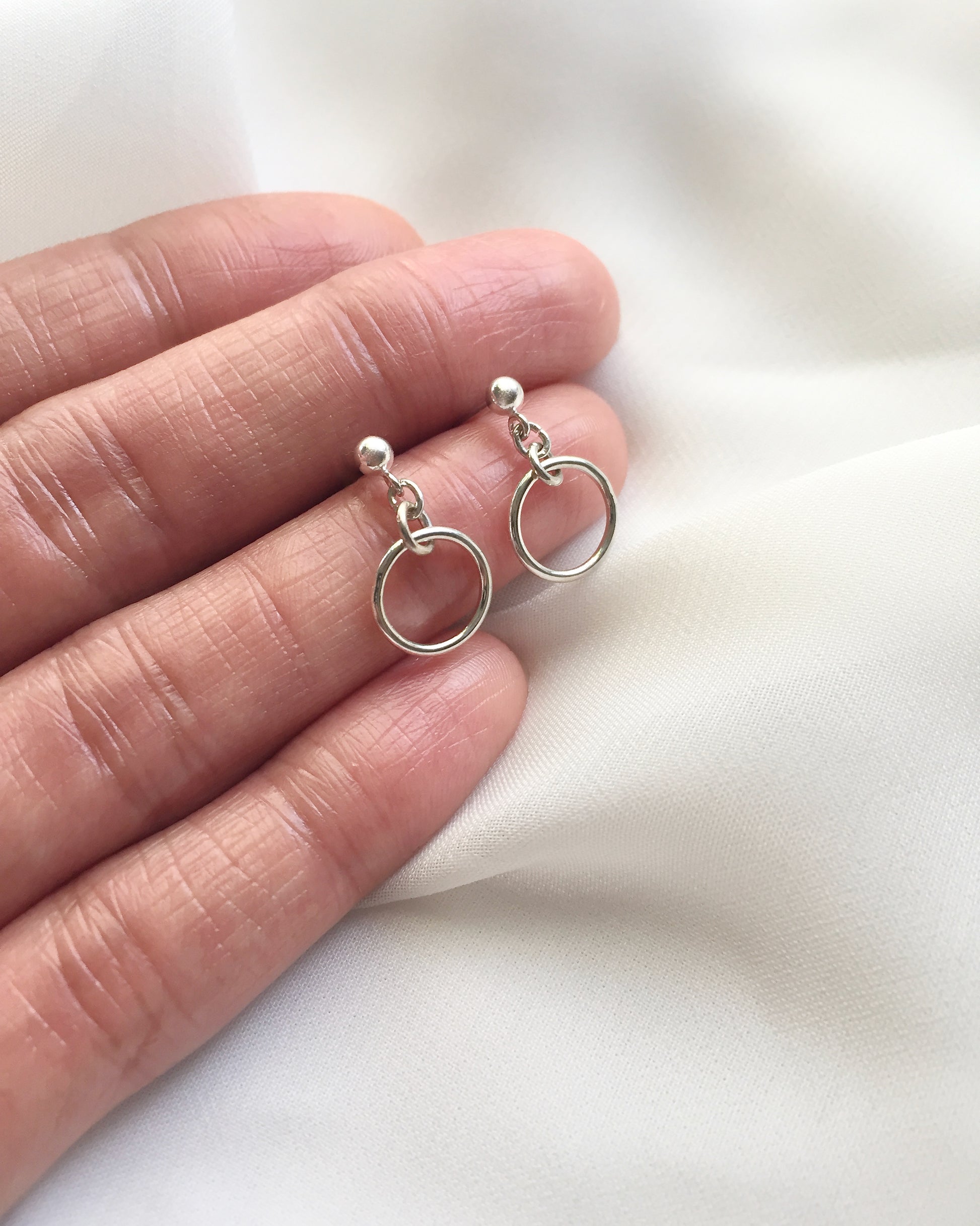 Delicate Drop Earrings in Sterling Silver or Gold Filled | Mini Open Circle Earrings | IB Jewelry
