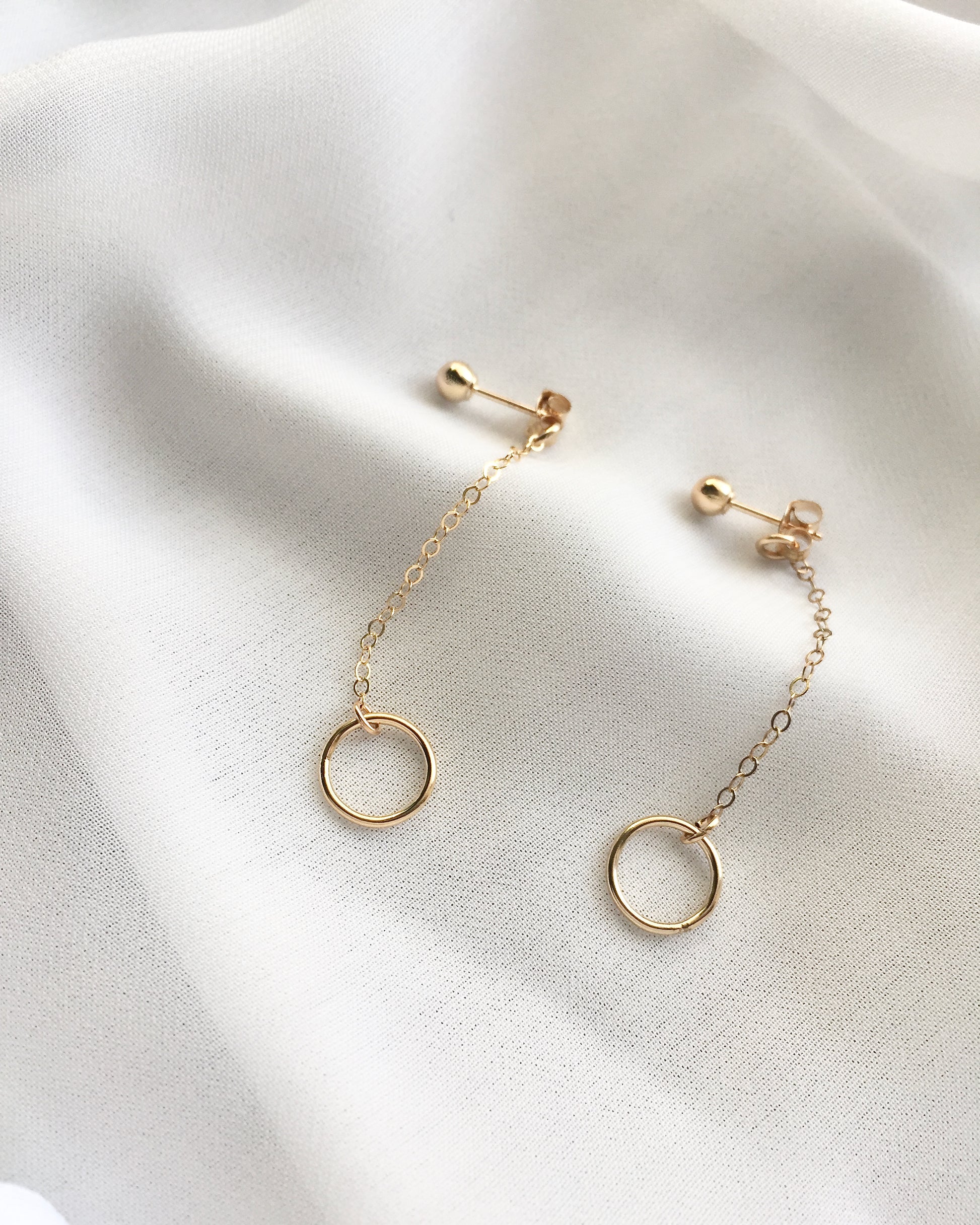 Ball Stud Earrings With Chain Drop | Minimalist Chain Earrings In Gold Filled or Sterling Silver | Simple Edgy Earrings | IB Jewelry