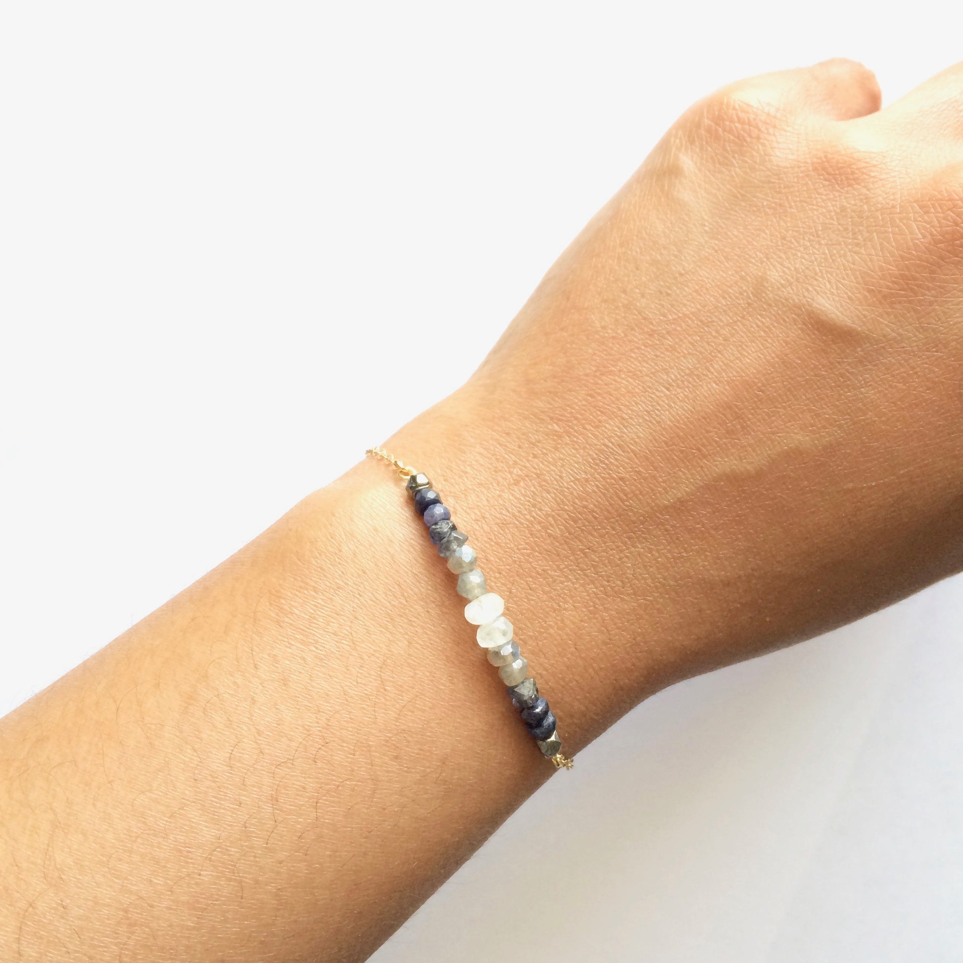 Gemstone Moon Phase Delicate Chain Bracelet | IB Jewelry