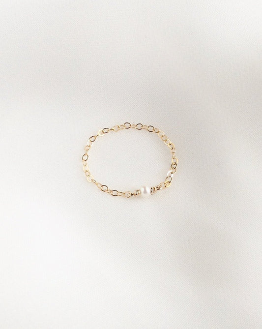 Tiny Pearl Chain Ring | Dainty Pearl Ring | IB Jewelry