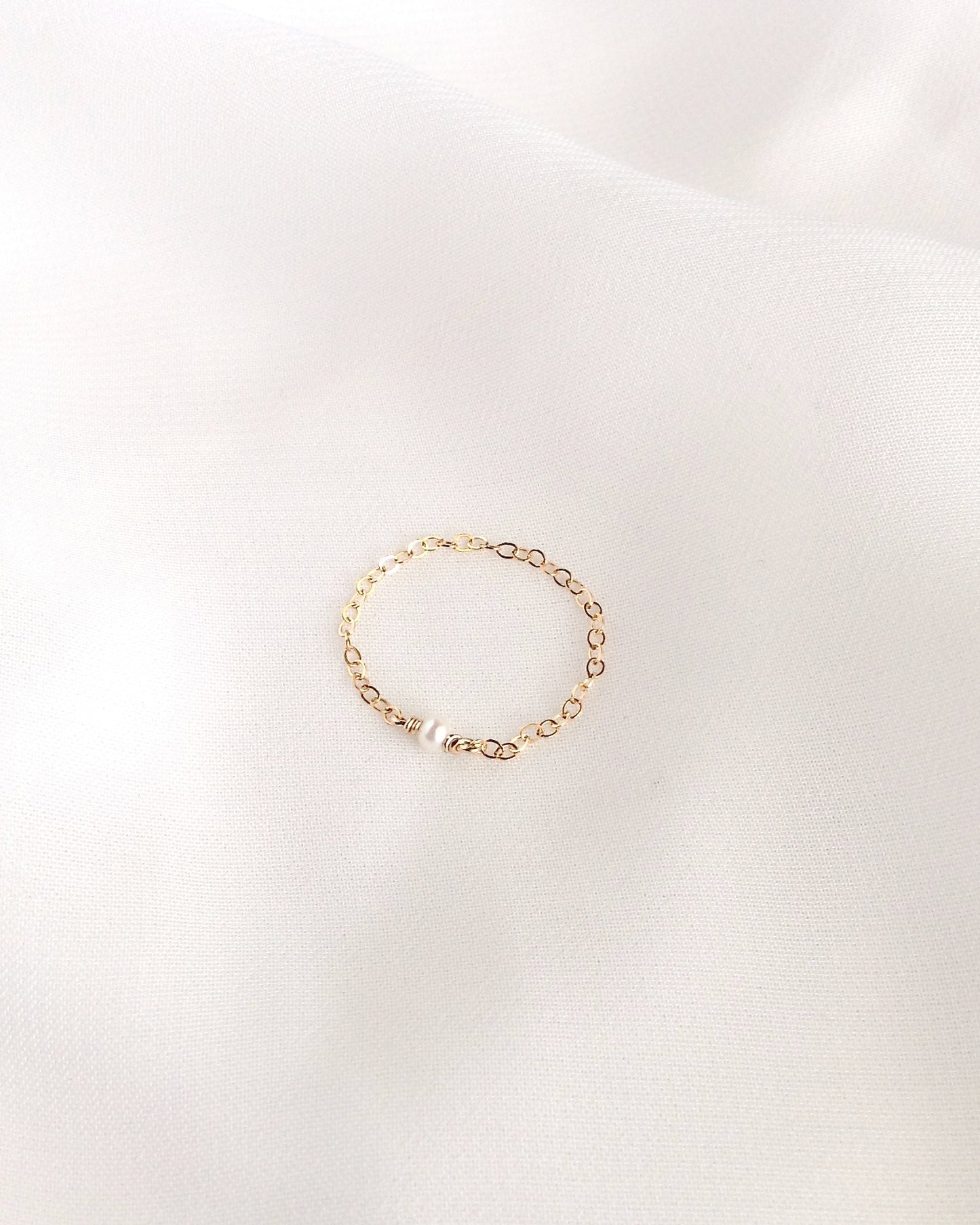 Minimalist Pearl Ring | Thin Chain Ring in Gold Filled or Sterling Silver | IB Jewelry