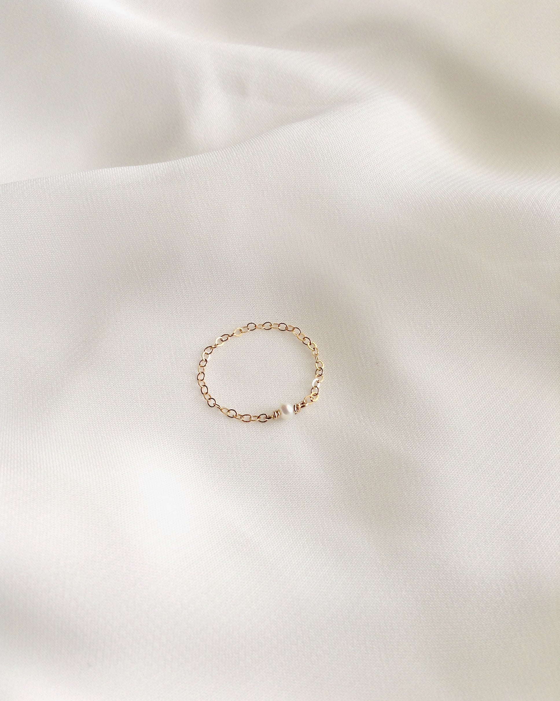Delicate Pearl Ring | Dainty Chain Ring | IB Jewelry