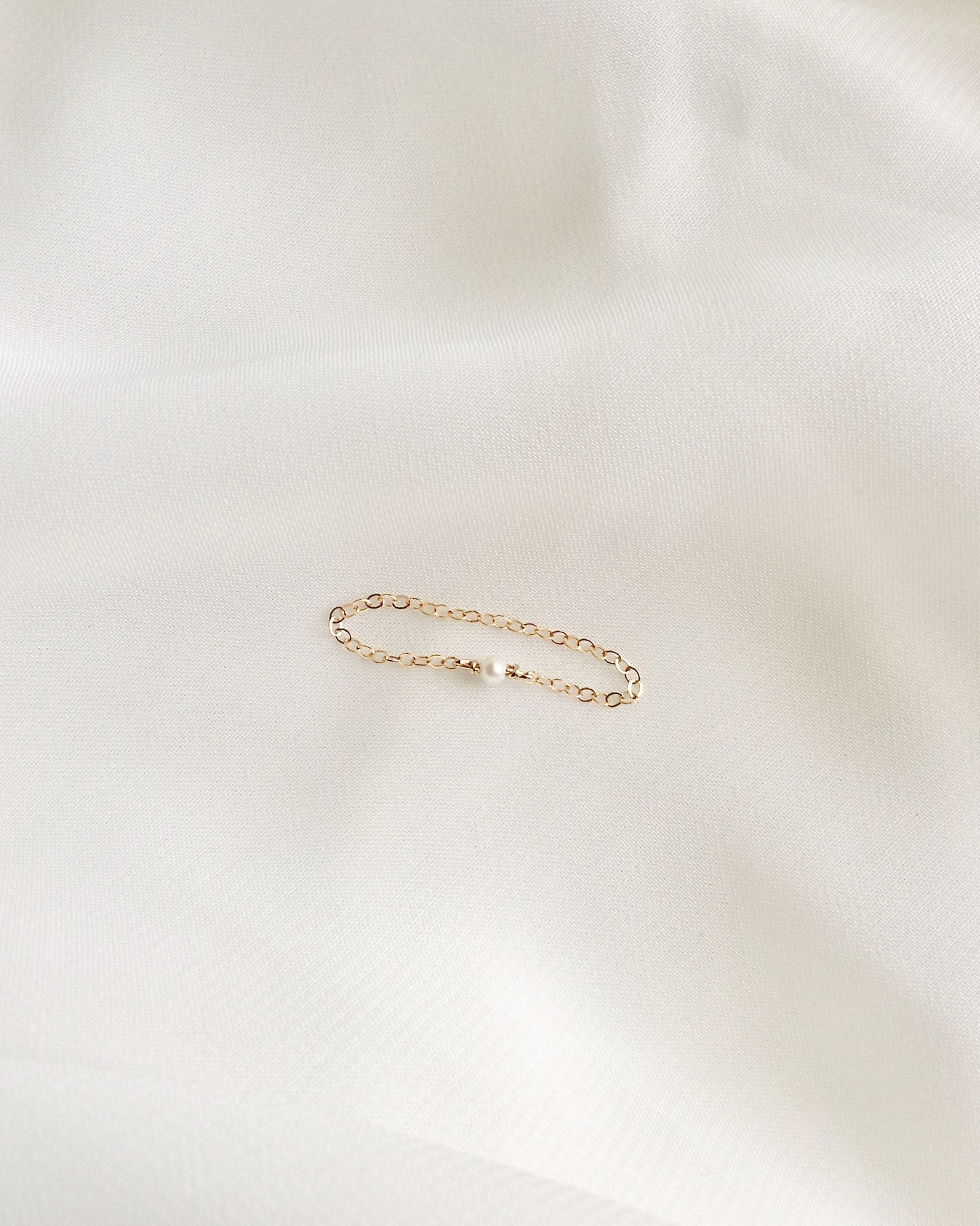 Tiny Freshwater Pearl Ring | Delicate Chain Ring in Gold Filled or Sterling Silver | IB Jewelry