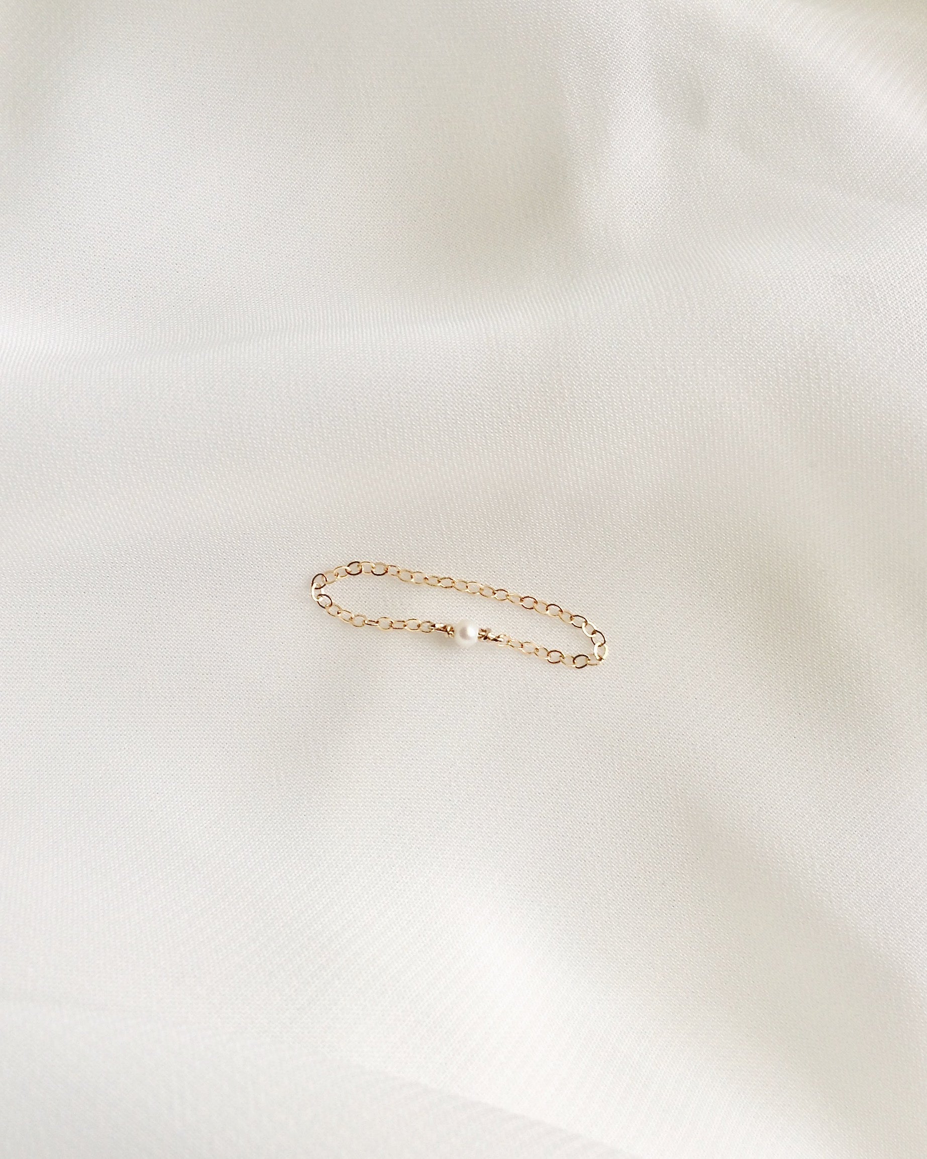 Tiny Freshwater Pearl Ring | Delicate Chain Ring in Gold Filled or Sterling Silver | IB Jewelry