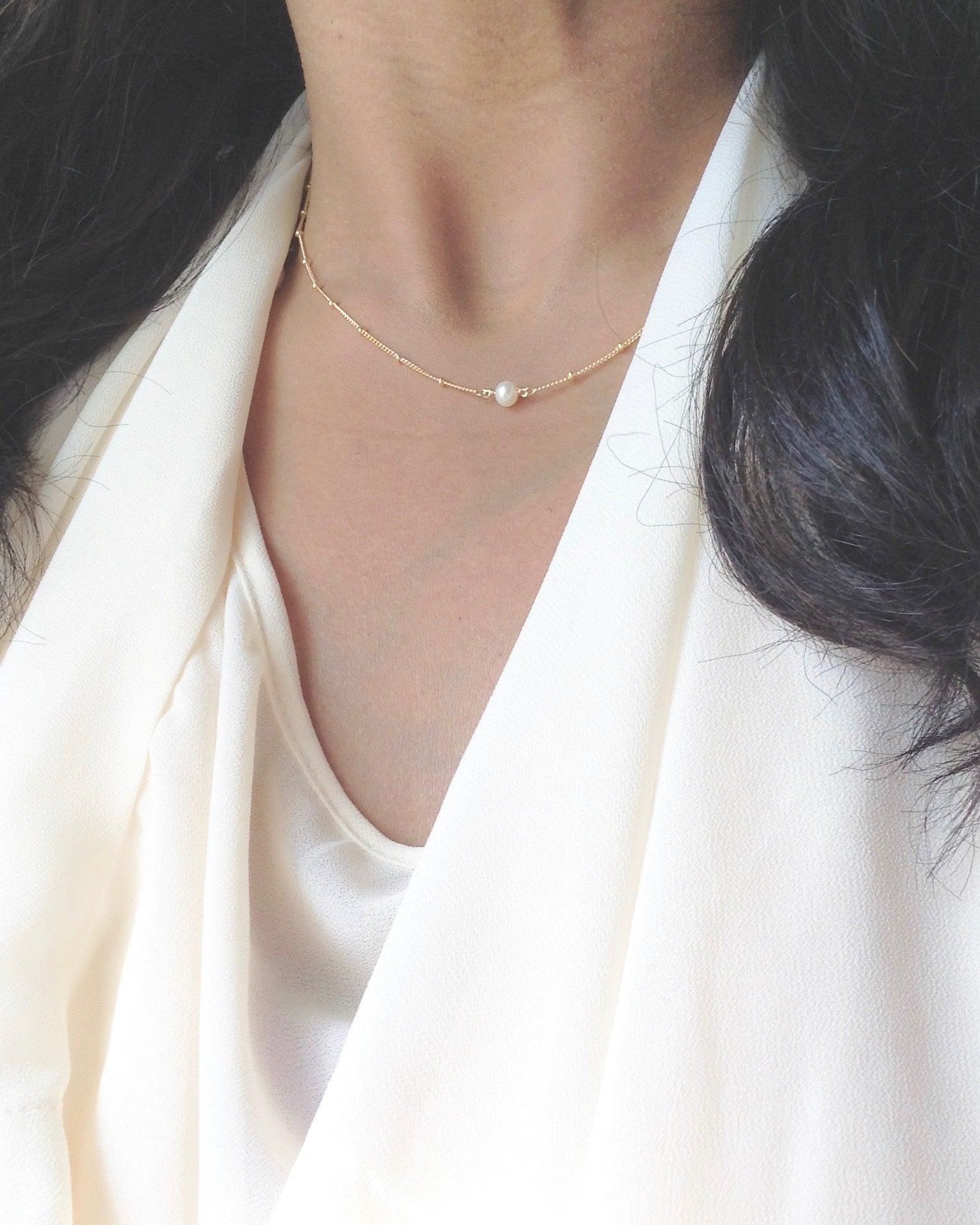 Delicate Pearl Necklace in Gold Filled or Sterling Silver | Minimal Pearl Necklace | IB Jewelry