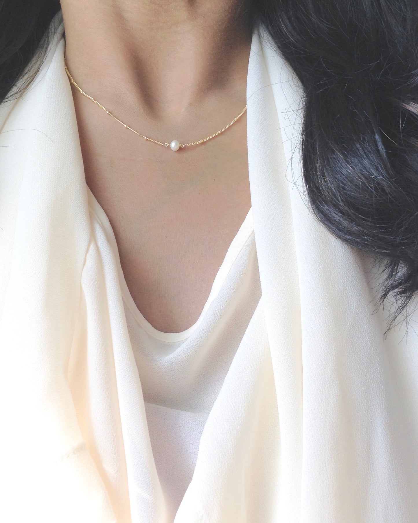 Small Minimal Pearl Necklace | Small Dainty Necklace in Gold Filled or Sterling Silver | IB Jewelry