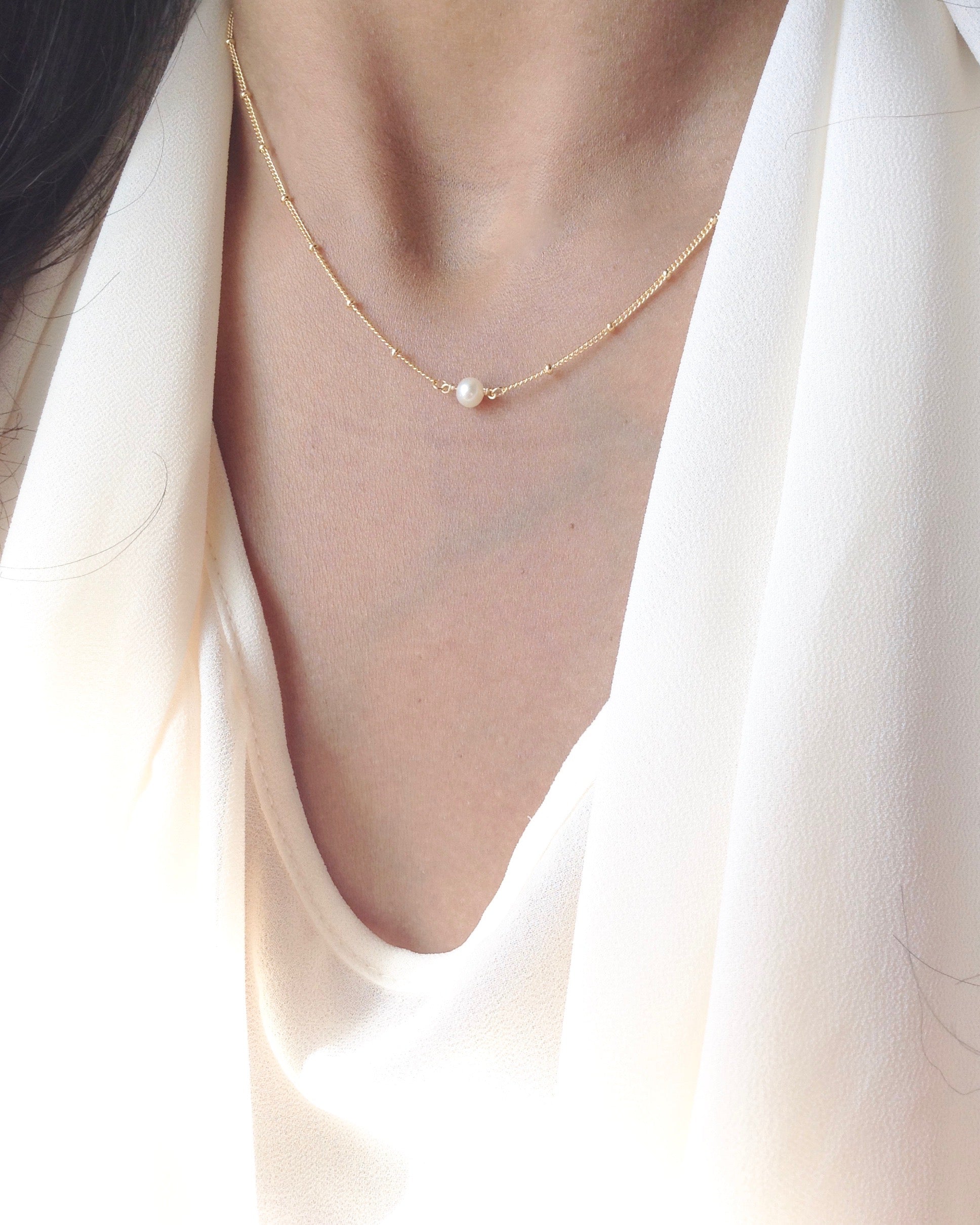 Simple Delicate Pearl Necklace | Dainty Everyday Necklace | IB Jewelry