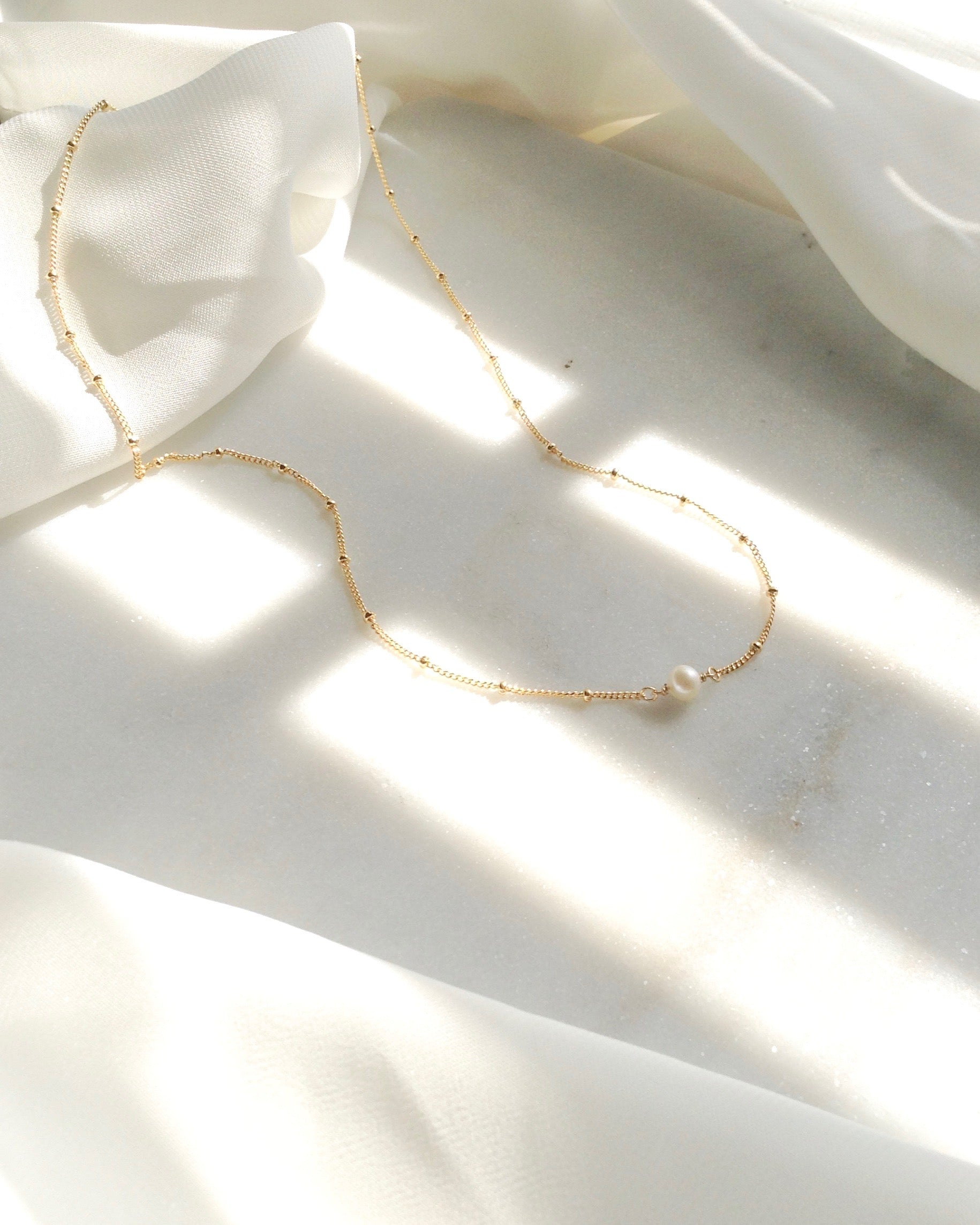 Dainty Pearl Necklace in Gold Filled or Sterling Silver | IB Jewelry