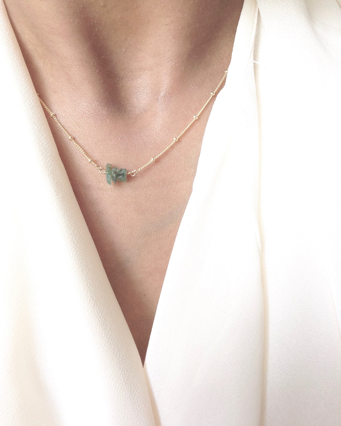 Dainty Emerald Minimalist Gemstone Necklace in Gold Filled or Sterling Silver | IB Jewelry