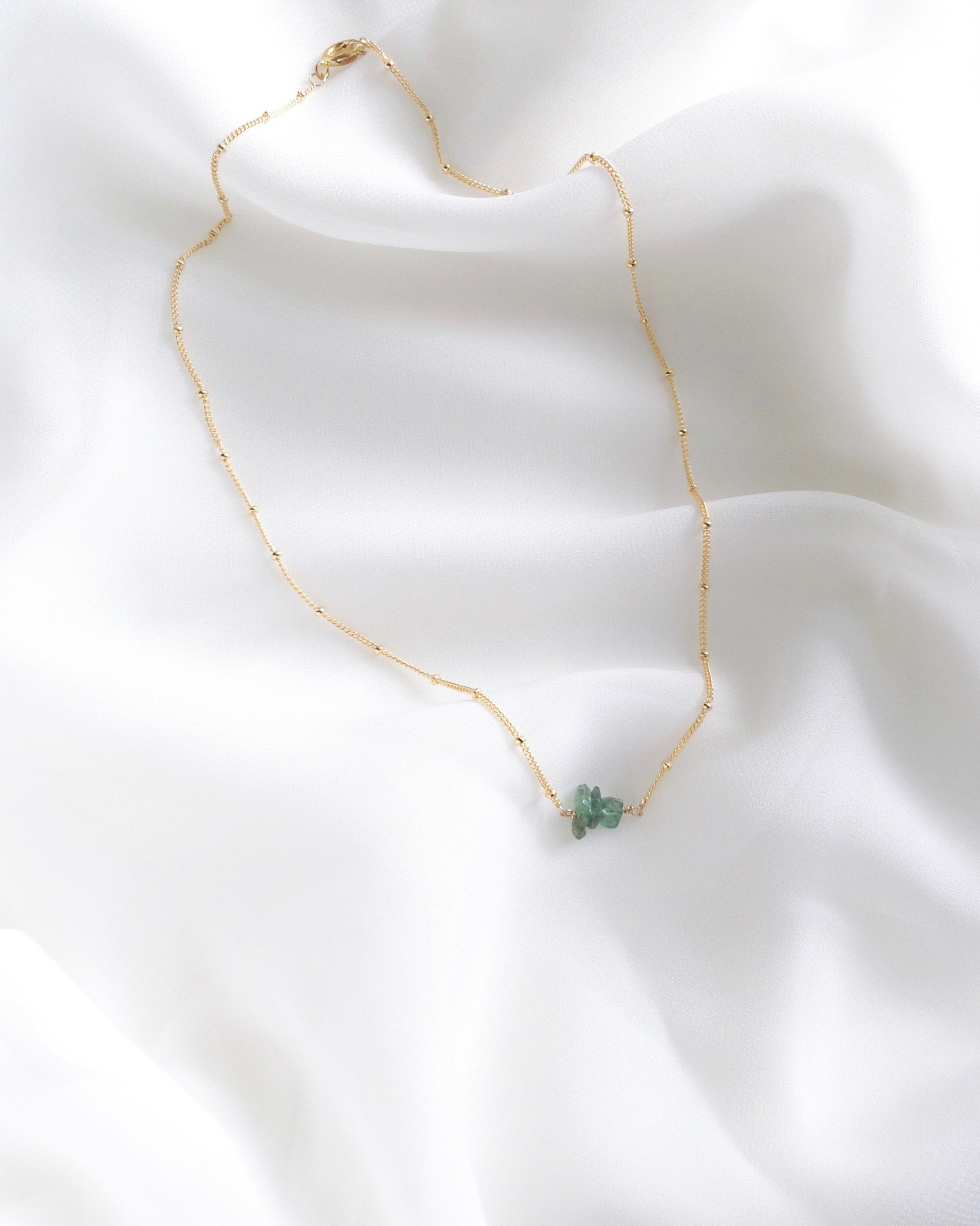 Genuine Emerald Raw Gemstone Necklace in Gold Filled or Sterling Silver | IB Jewelry