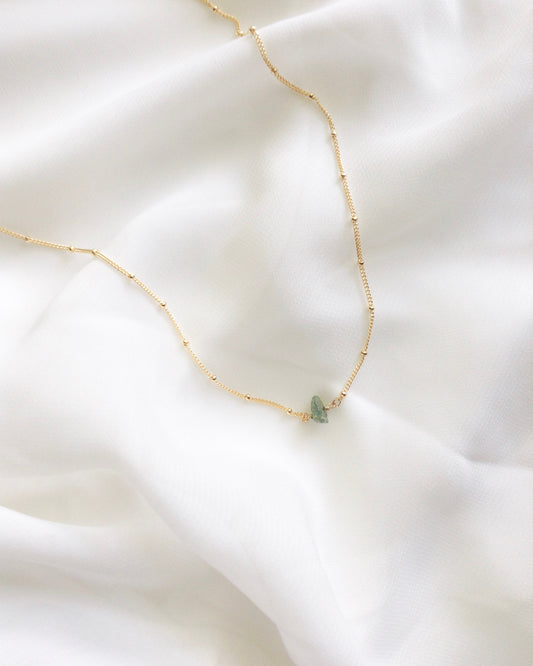 Simple Tiny Raw Emerald Satellite Chain Necklace | IB Jewelry