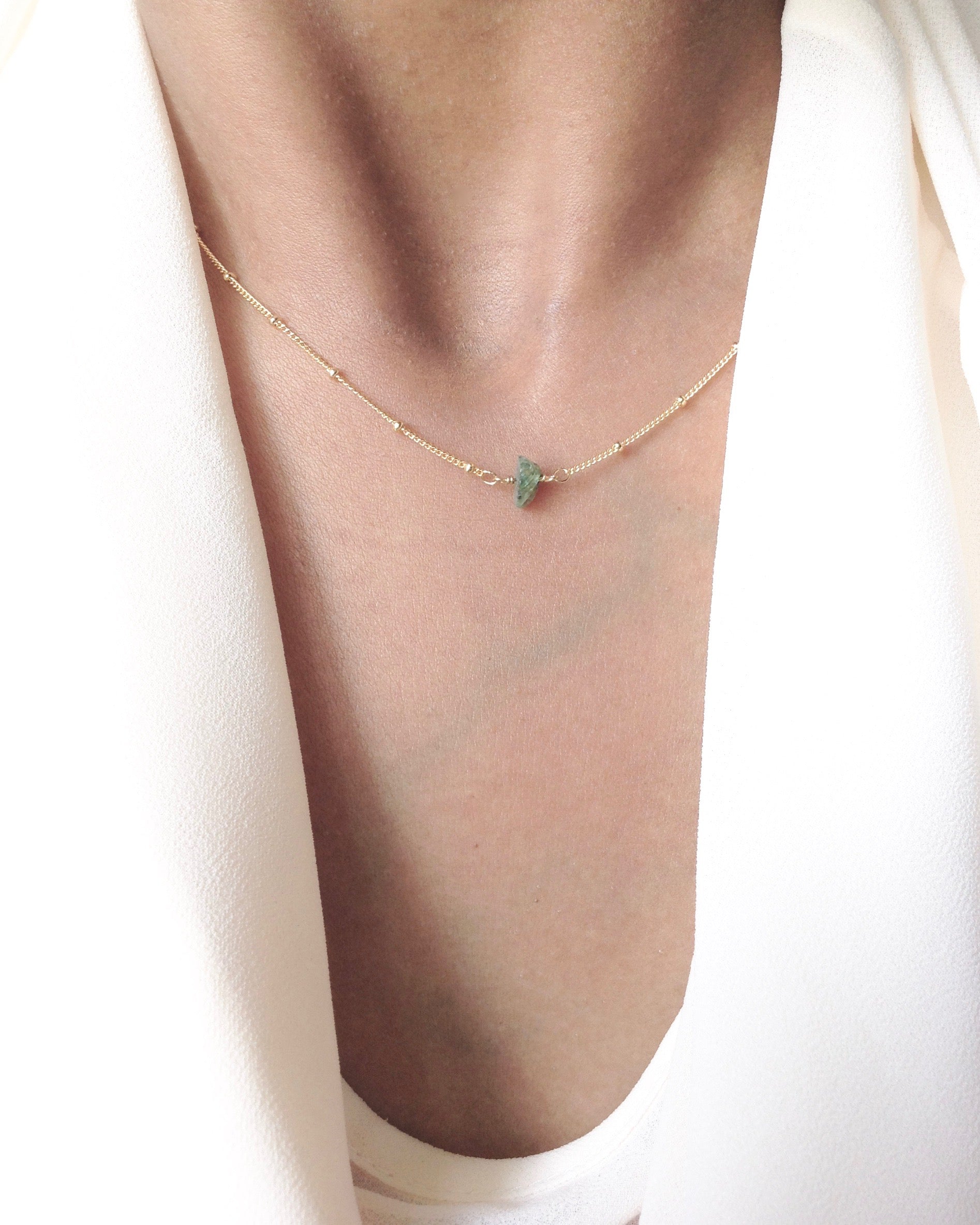 Delicate Raw Genuine Emerald Necklace in Gold Filled or Sterling Silver | IB Jewelry