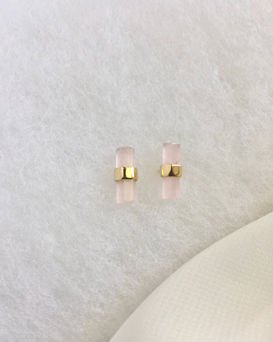 Rose Quartz Bar Earrings | Dainty Stud Earrings | Delicate Gemstone Earrings | IB Jewelry
