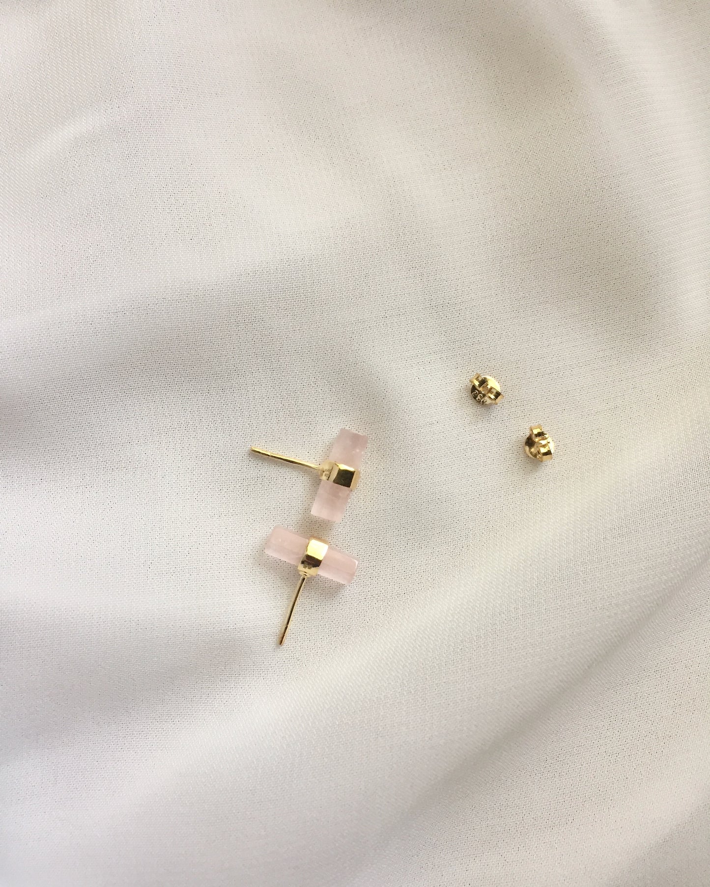 Geometric Rose Quartz Bar Earrings | Dainty Stud Earrings | Dainty Gemstone Earrings | IB Jewelry