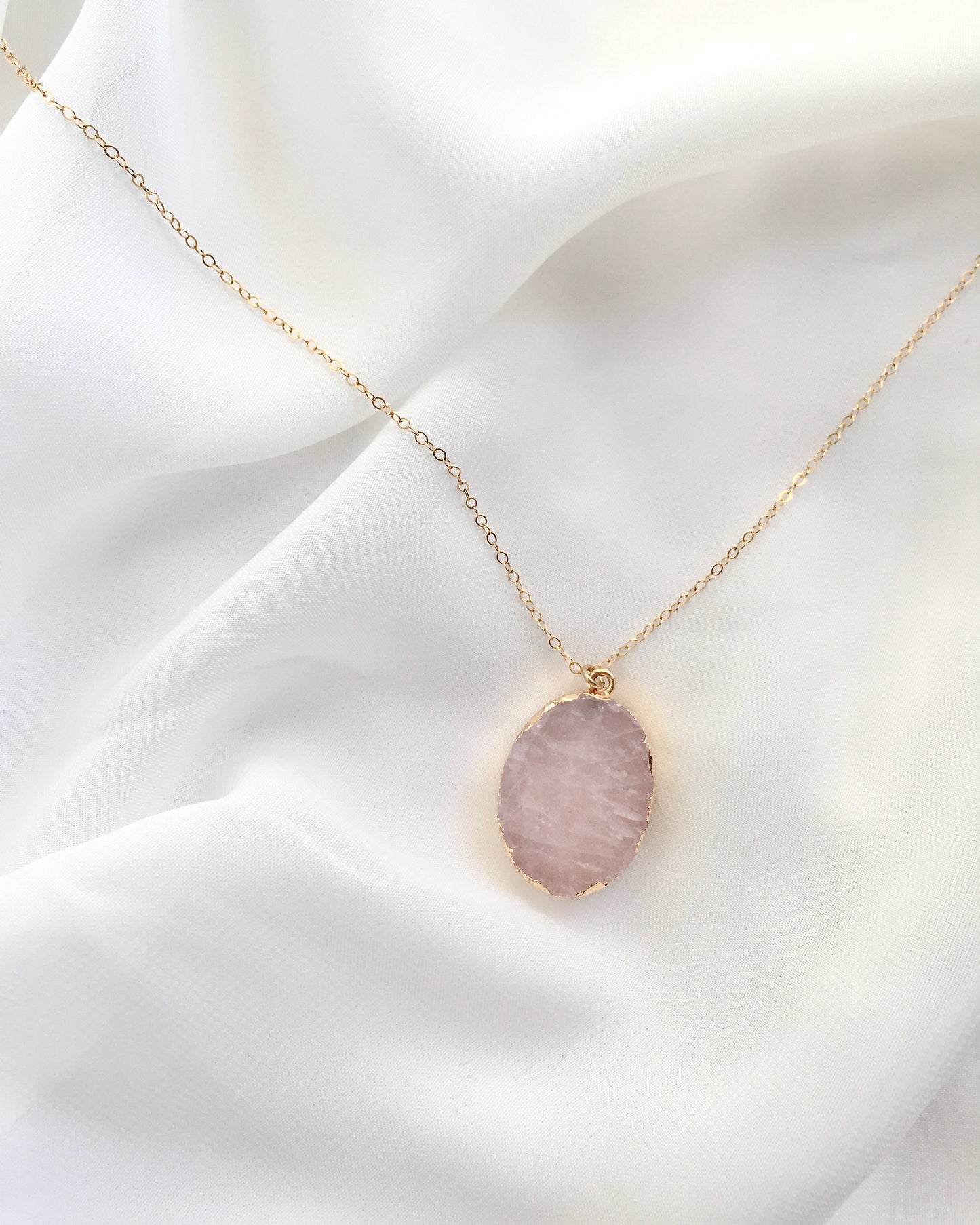 Rose Quartz Pendant Necklace | Simple Rose Quartz Necklace | IB Jewelry