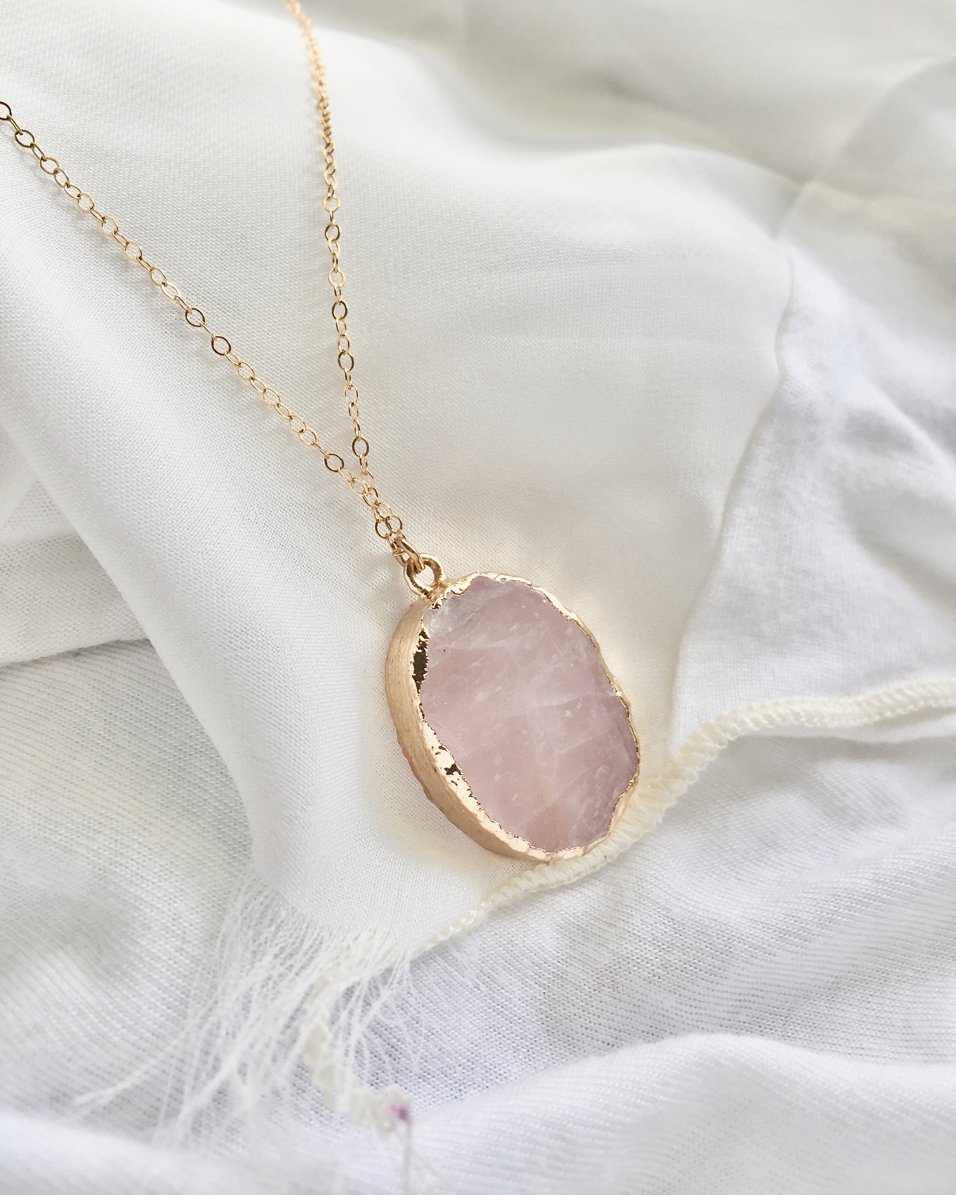 Simple Rose Quartz Necklace | Rose Quartz Pendant Necklace | Delicate Everyday Necklace | Dainty Rose Quartz Jewelry | IB Jewelry