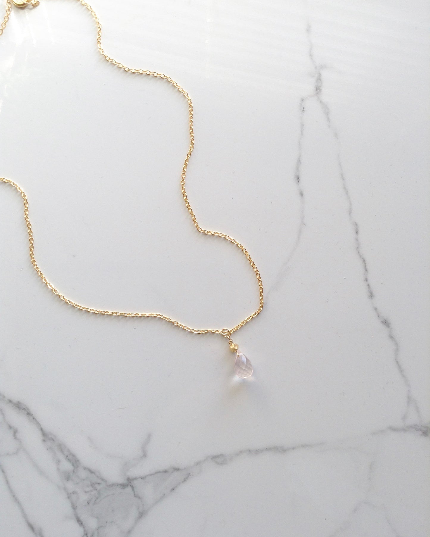 Delicate Small Rose Quartz Teardrop Necklace | IB Jewelry