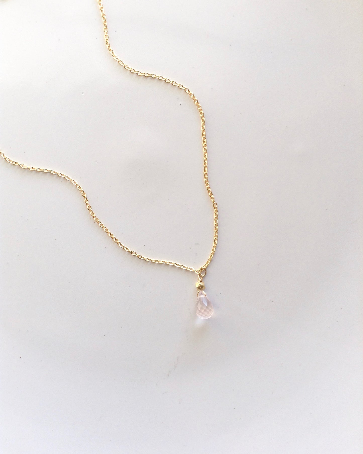 Delicate Small Rose Quartz Teardrop Necklace | IB Jewelry