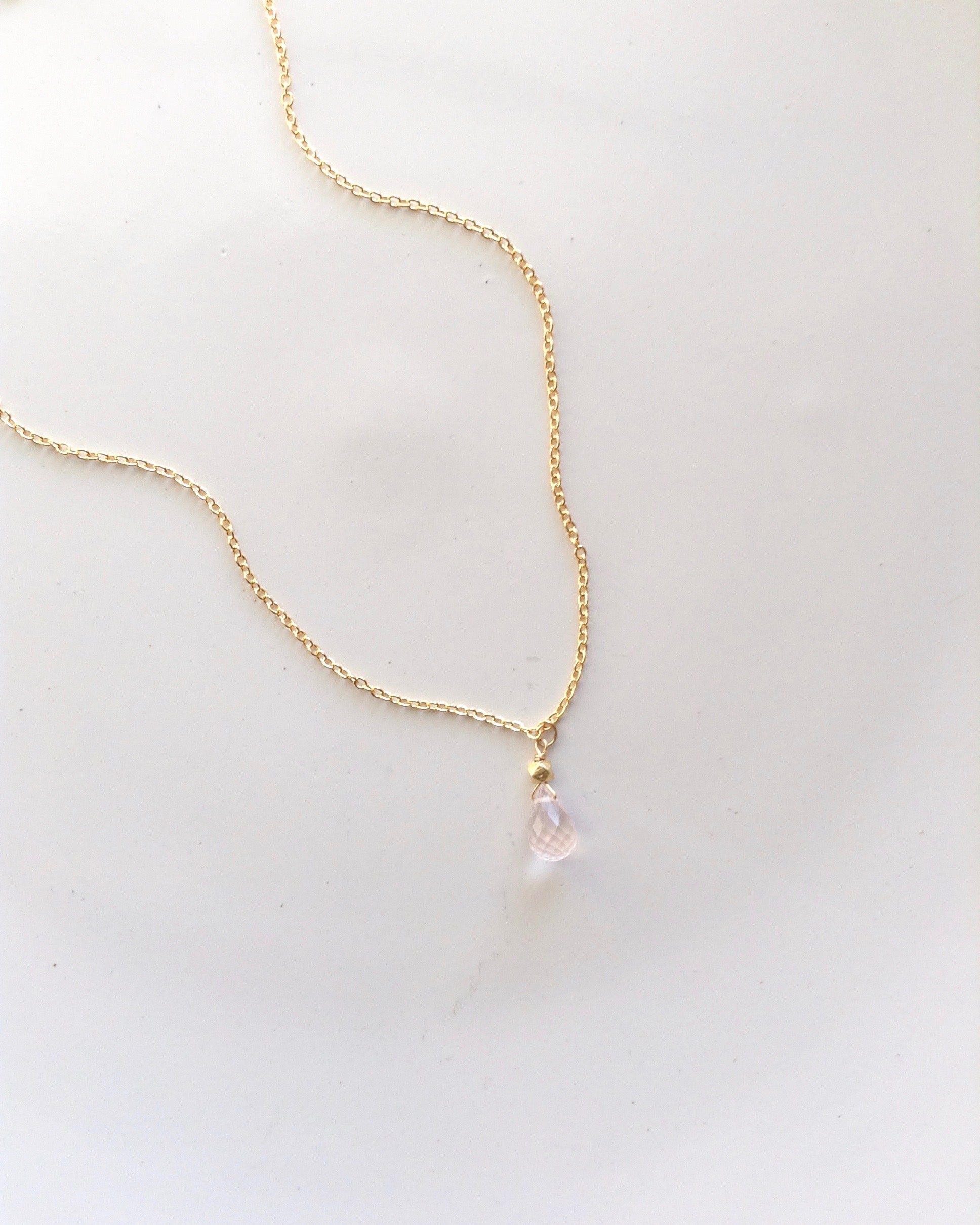 Delicate Small Rose Quartz Teardrop Necklace | IB Jewelry