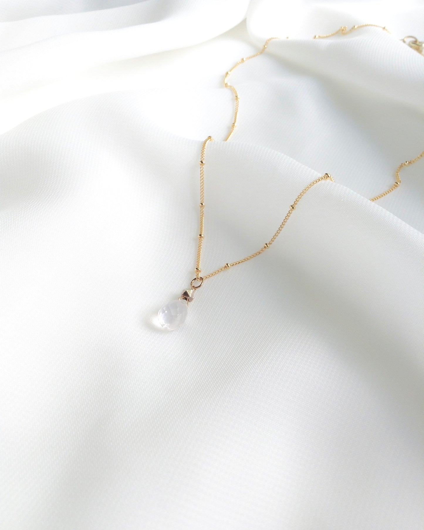 Delicate Rose Quartz Satellite Chain Necklace in Gold Filled or Sterling Silver | IB Jewelry