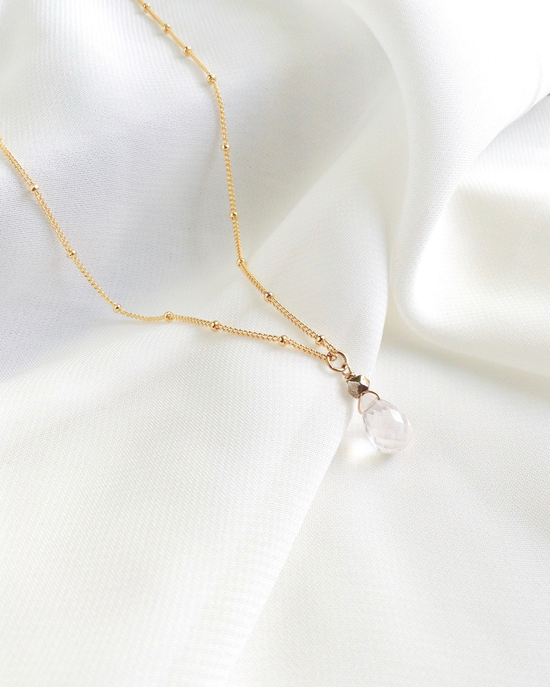 Rose Quartz Crystal Necklace in Gold Filled or Sterling Silver | IB Jewelry