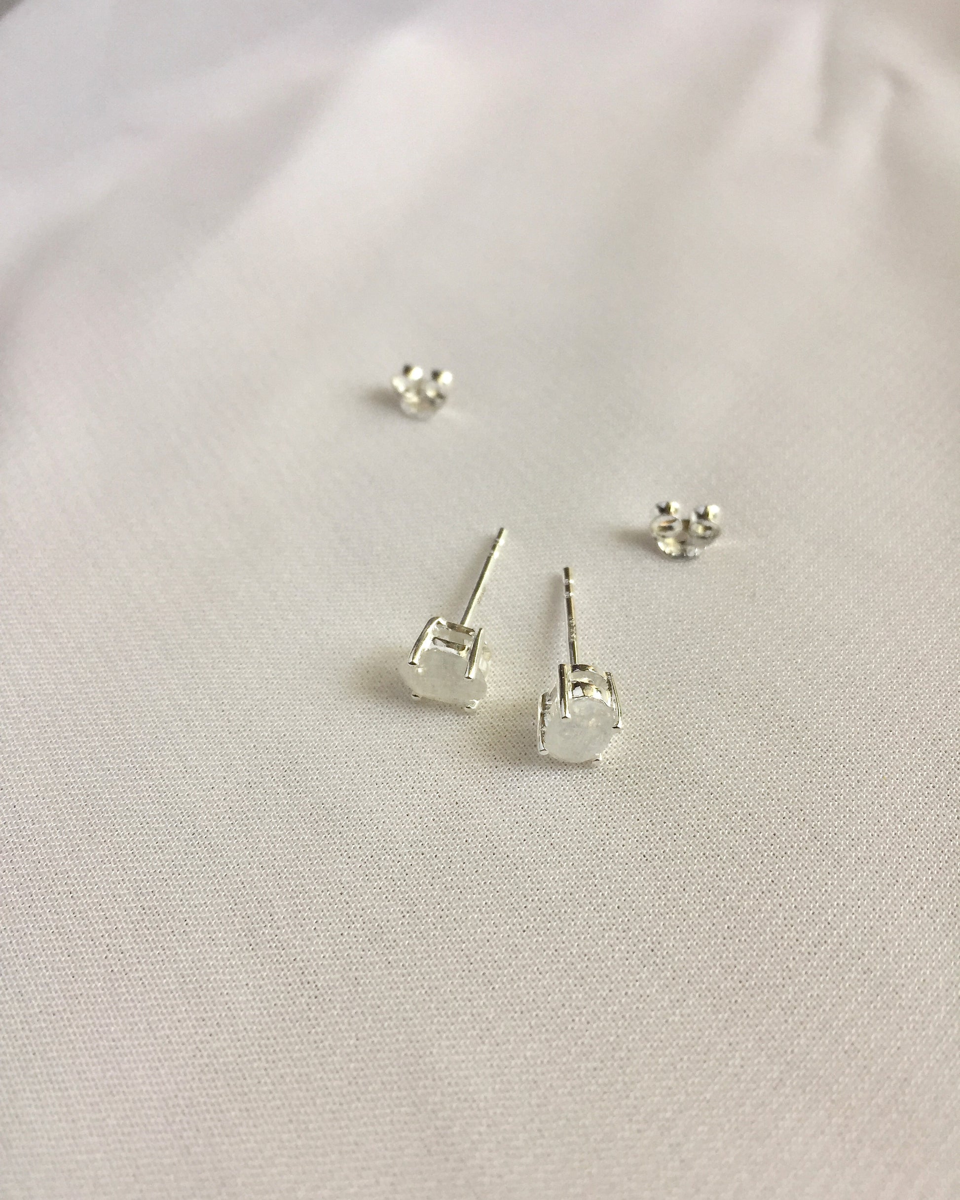 Small Oval Rainbow Moonstone Stud Earrings | Dainty Stud Earrings | Delicate Gemstone Earrings | IB Jewelry