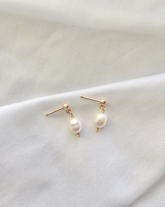 Simple Pearl Drop Earrings In Gold Filled or Sterling Silver | Dainty Pearl Drop Earrings | Delicate Everyday Earrings | IB Jewelry