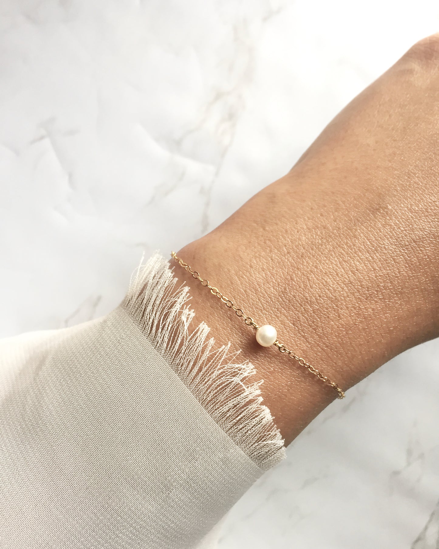 Dainty Pearl Bracelet | Single Pearl Bracelet | Delicate Freshwater Pearl Bracelet | IB Jewelry