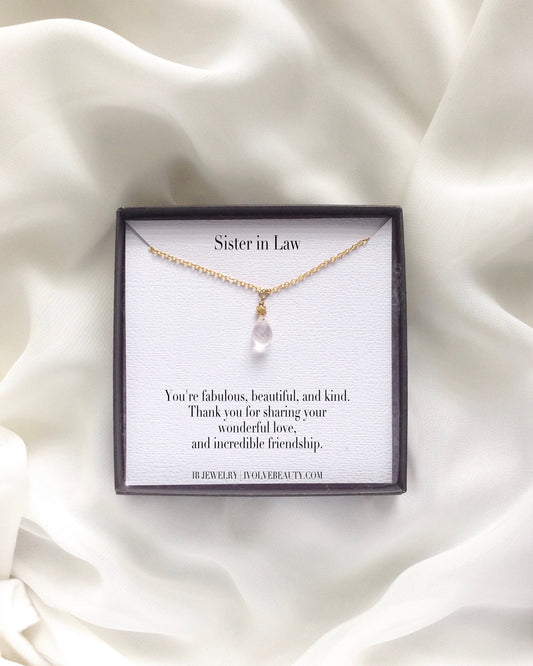 Sister In Law Gift Small Rose Quartz Teardrop Necklace | Meaningful Necklace | IB Jewelry