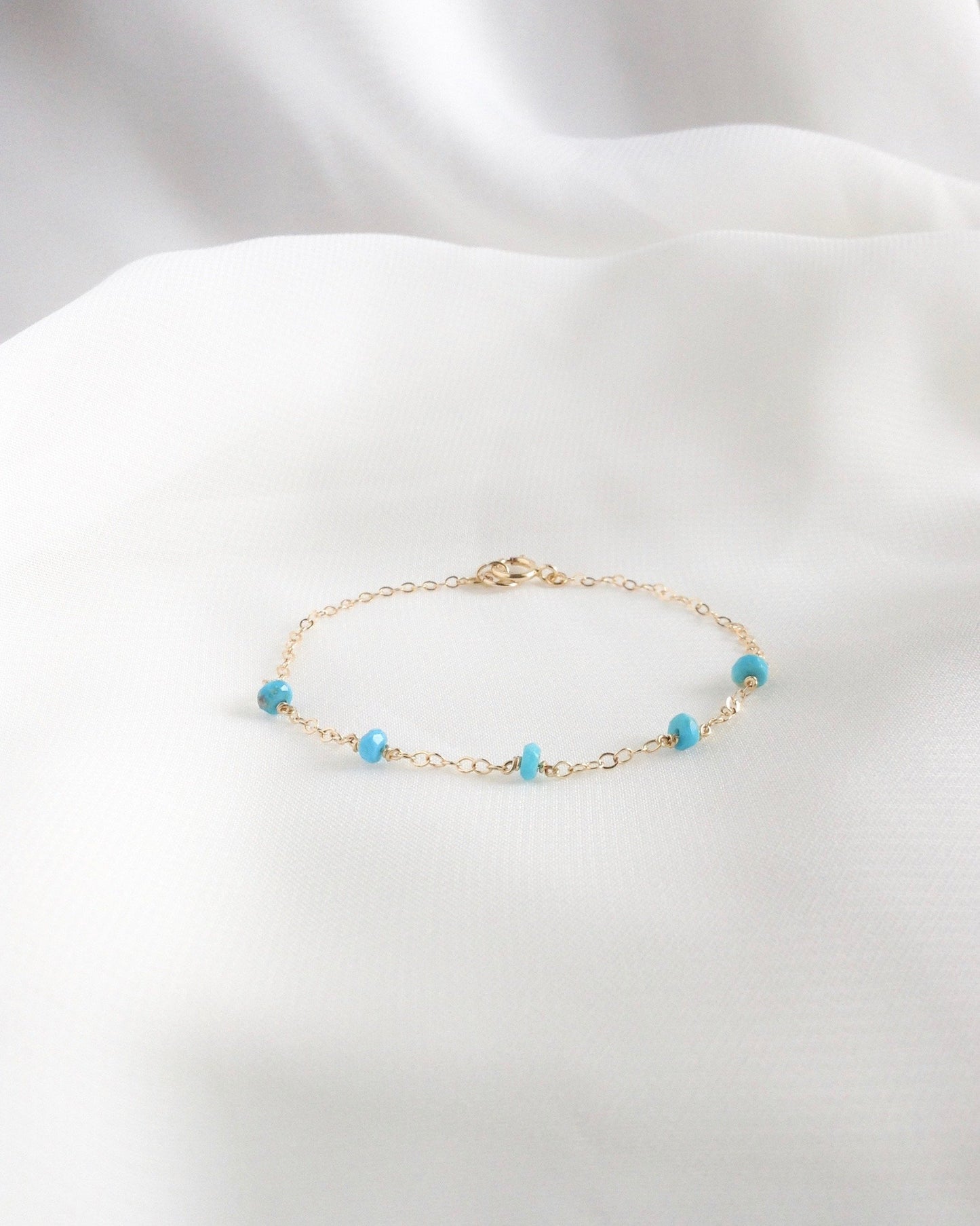 Sleeping Beauty Turquoise Delicate Thin Chain Bracelet in Gold Filled or Sterling Silver | IB Jewelry