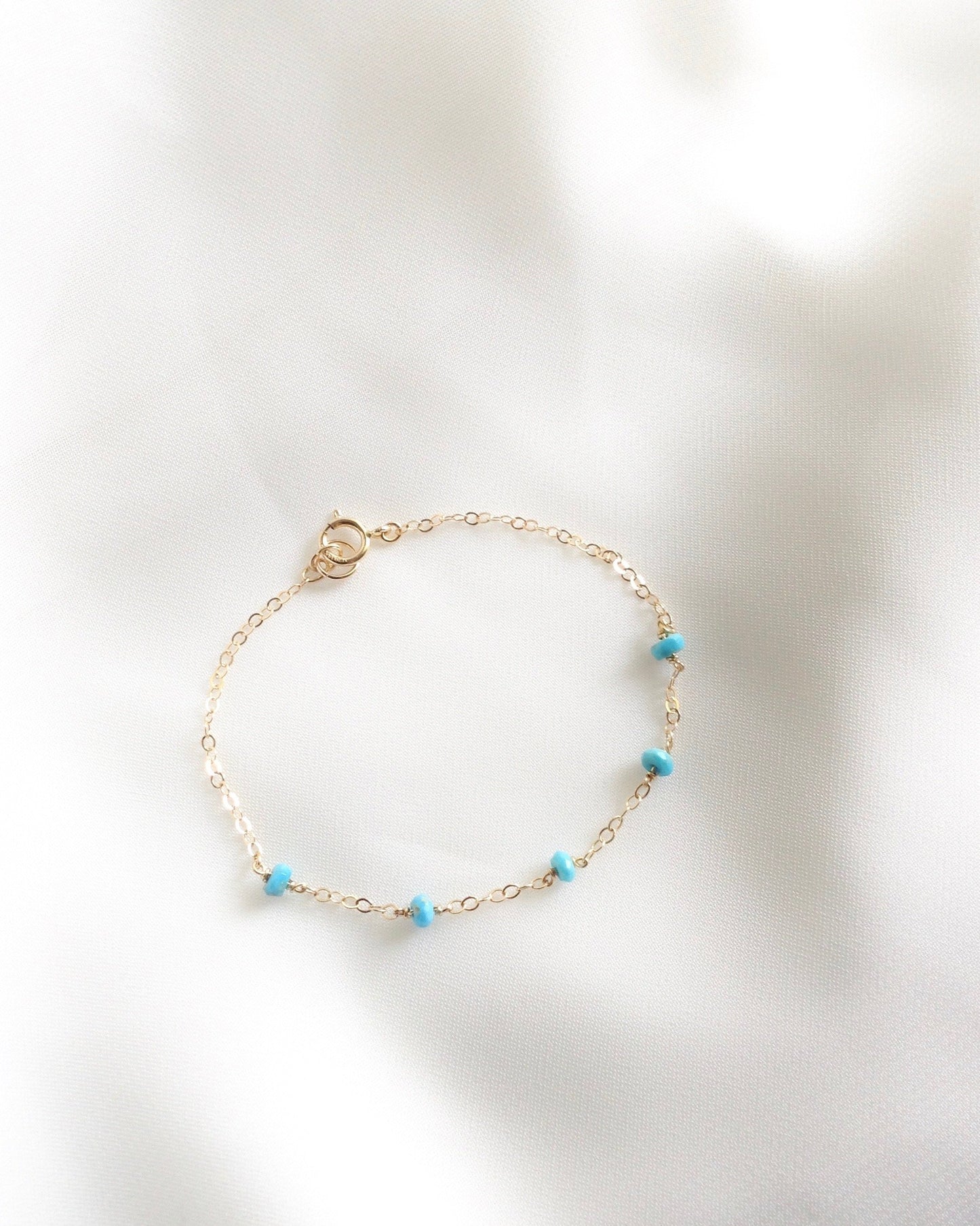 Genuine Turquoise Thin Chain Bracelet in Gold Filled or Sterling Silver | IB Jewelry