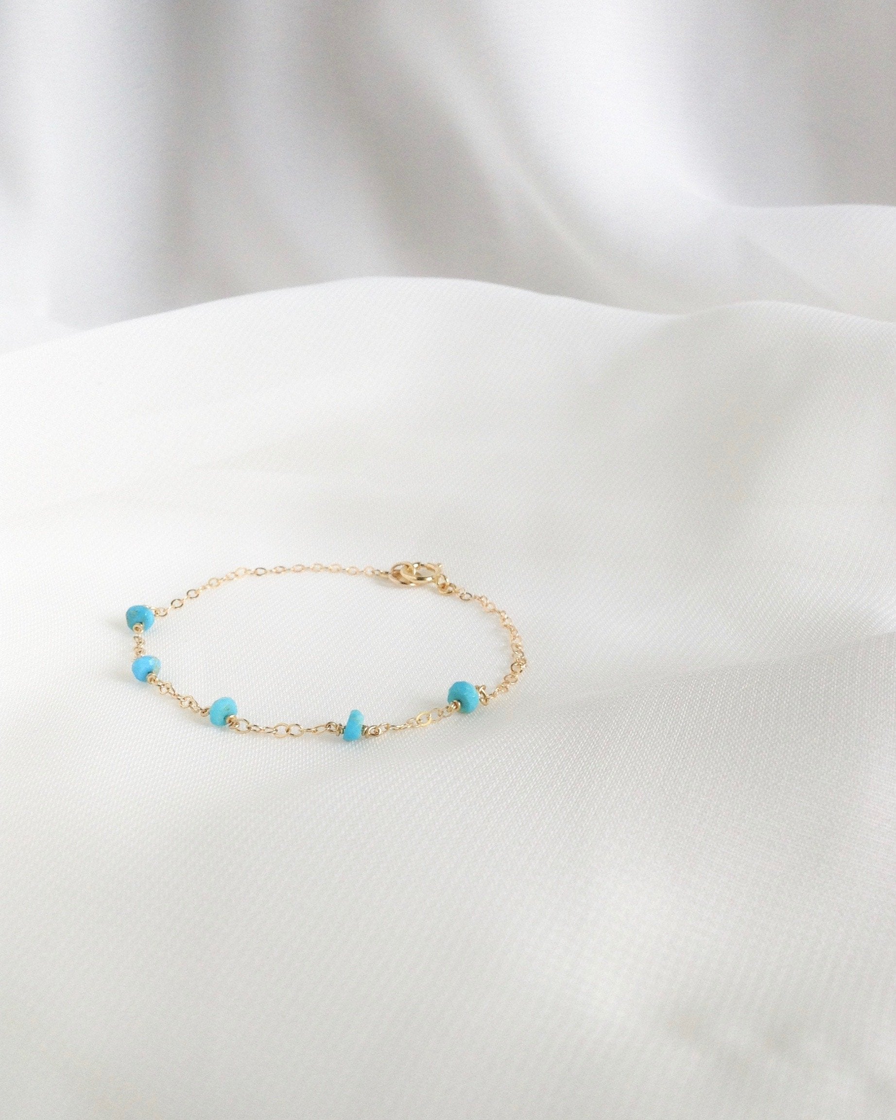 Real Turquoise Minimal Thin Chain Everyday Bracelet | Dainty Bracelet | IB Jewelry