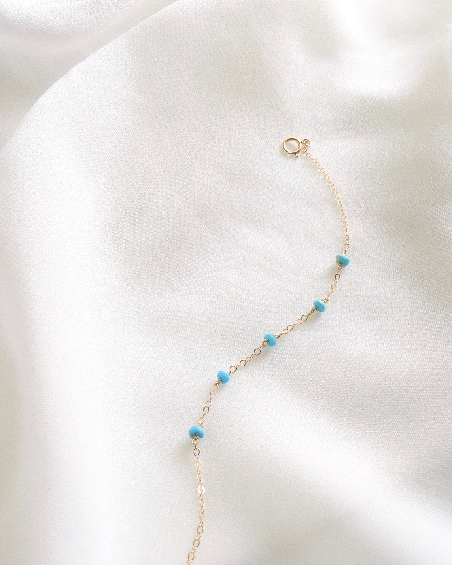 Sleeping Beauty Turquoise Dainty Chain Bracelet | Delicate Everyday Bracelet | IB Jewelry