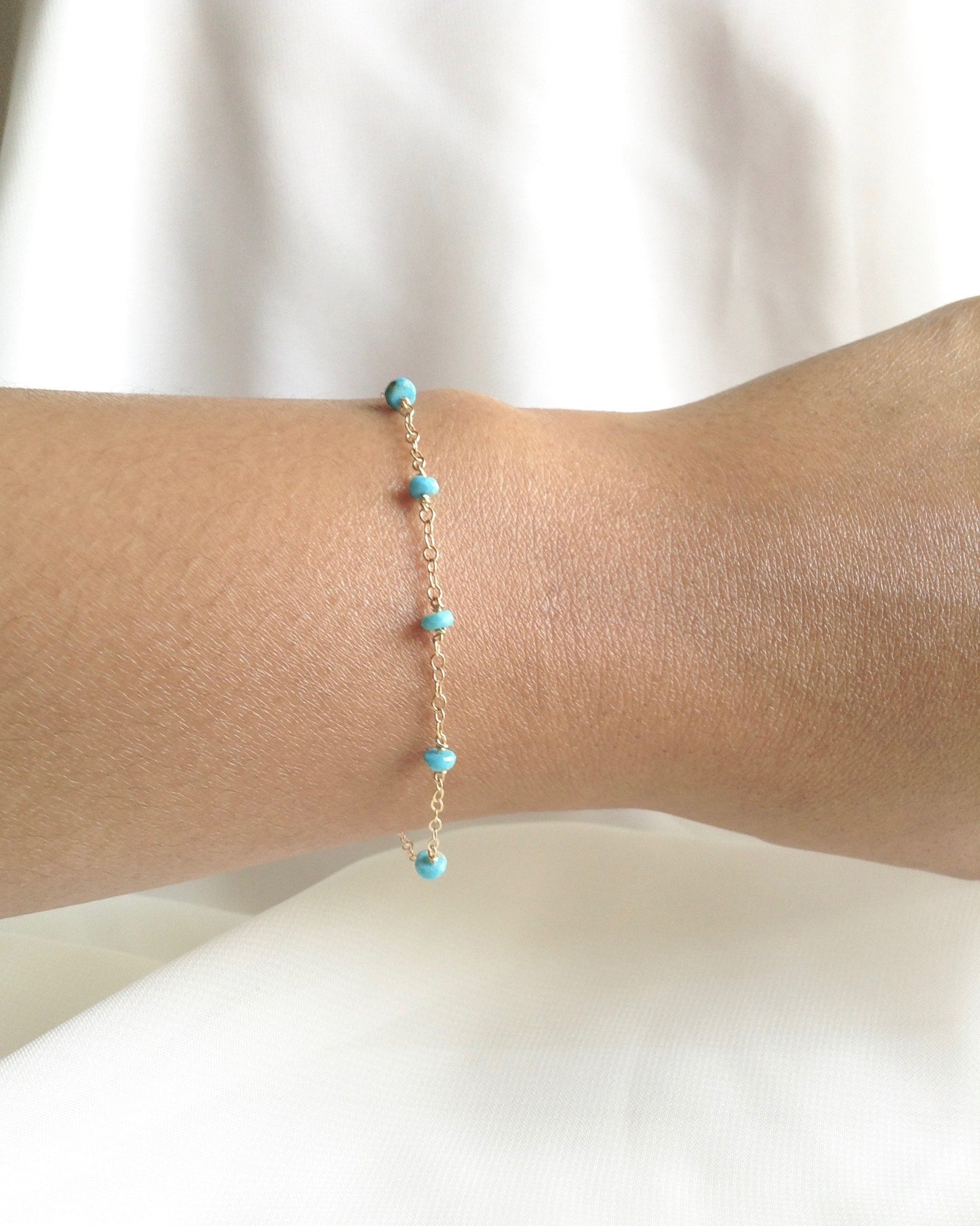 Sleeping Beauty Turquoise Simple Dainty Bracelet | Delicate Chain Bracelet | IB Jewelry