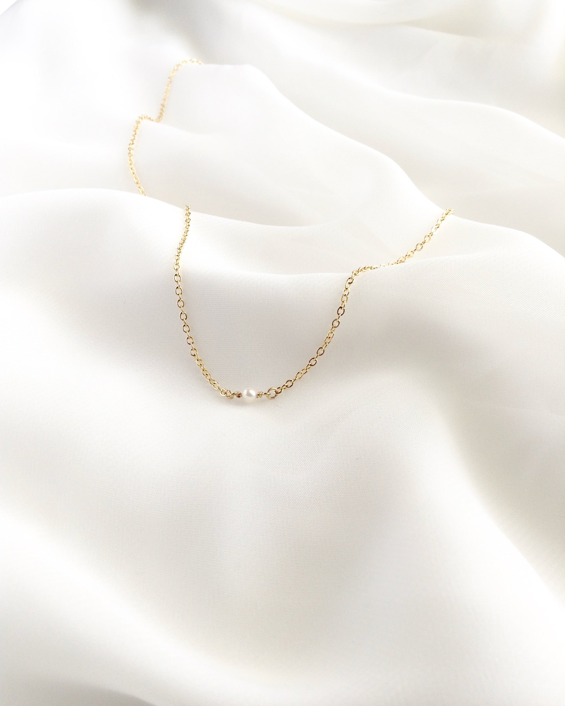 Tiny Minimalist Pearl Necklace | Simple Delicate Everyday Necklace | IB Jewelry