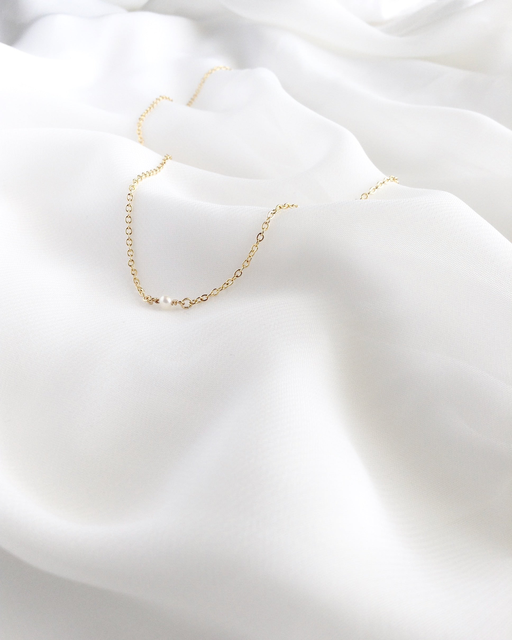 Minimalist Pearl Necklace in Gold Filled or Sterling Silver | Simple Delicate Necklace | IB Jewelry