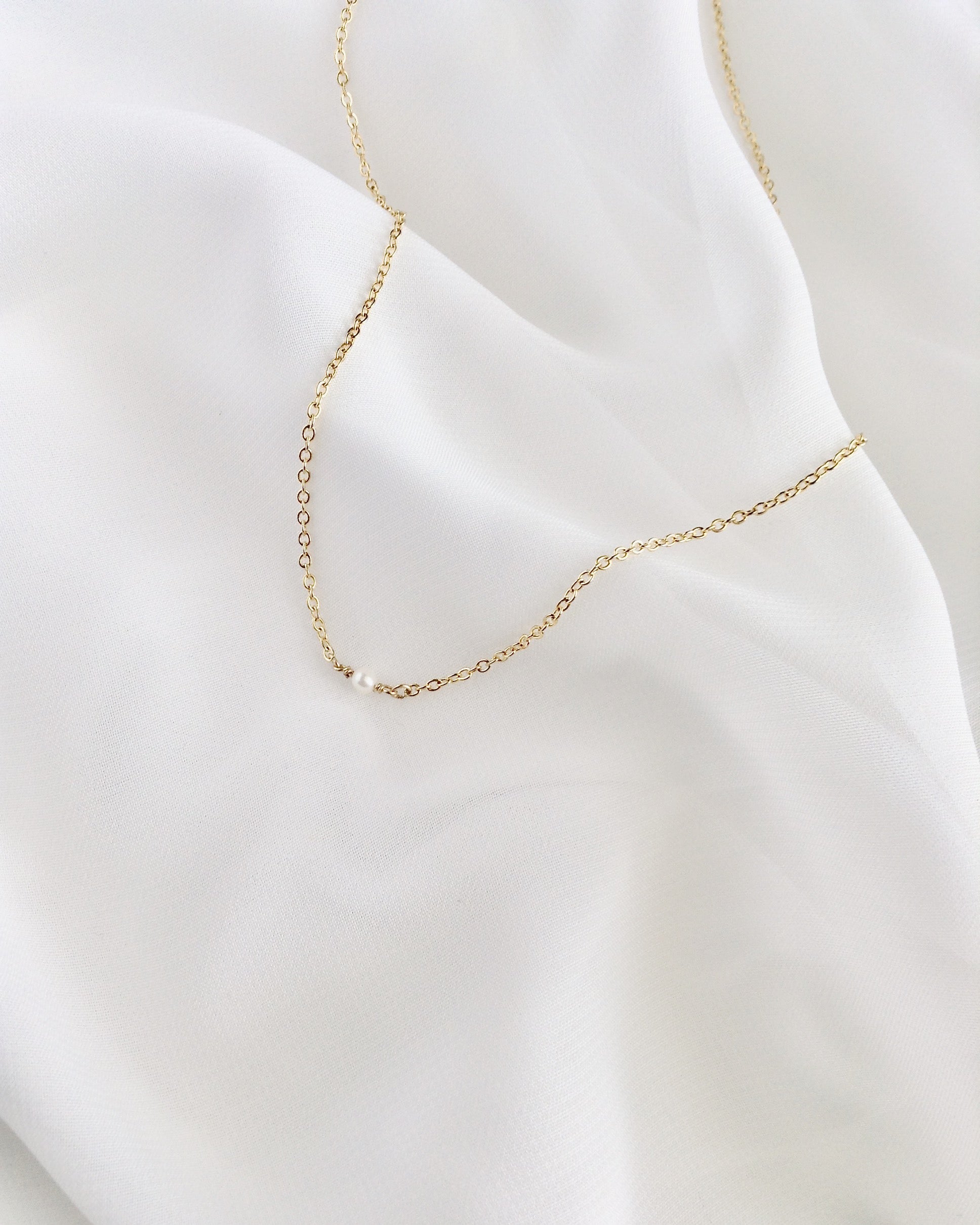 Simple Tiny Freshwater Pearl Necklace | Dainty Pearl Necklace | IB Jewelry