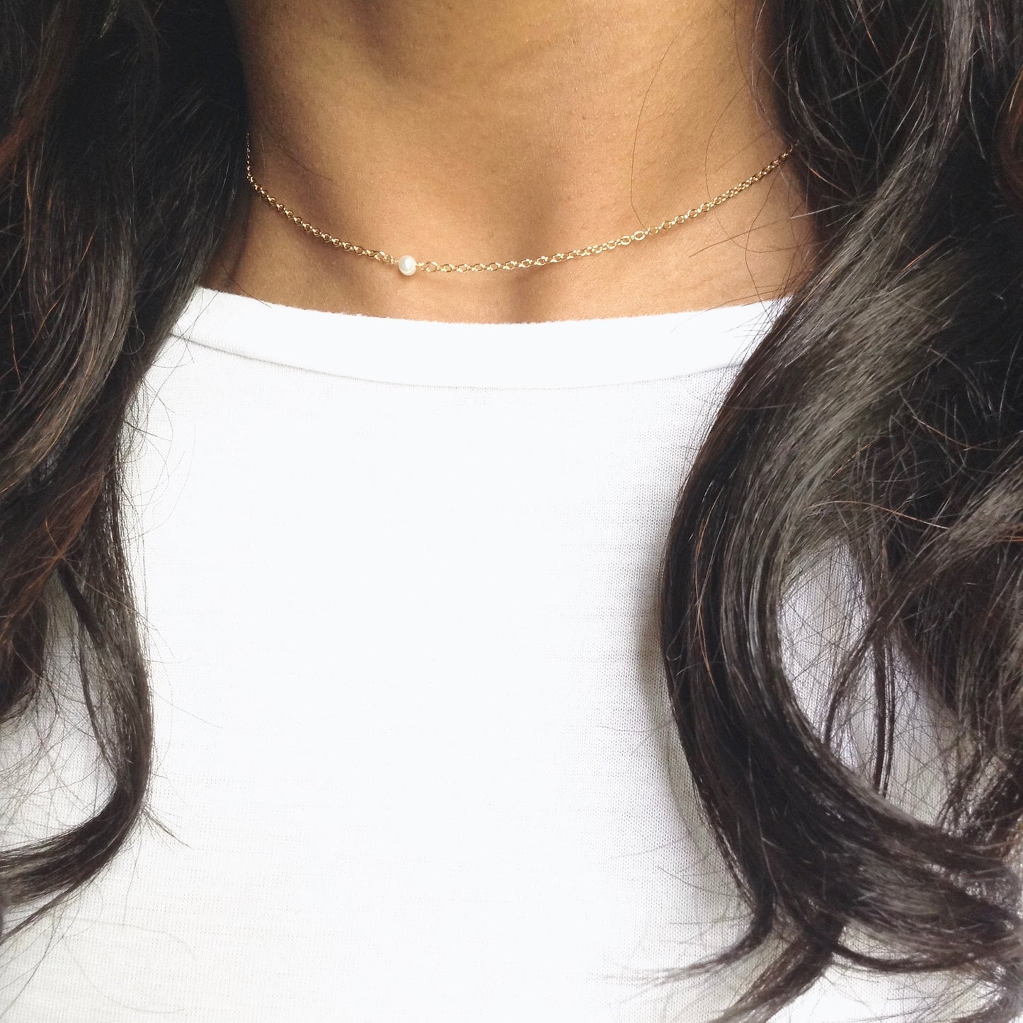 Tiny Minimalist Pearl Necklace | IB Jewelry